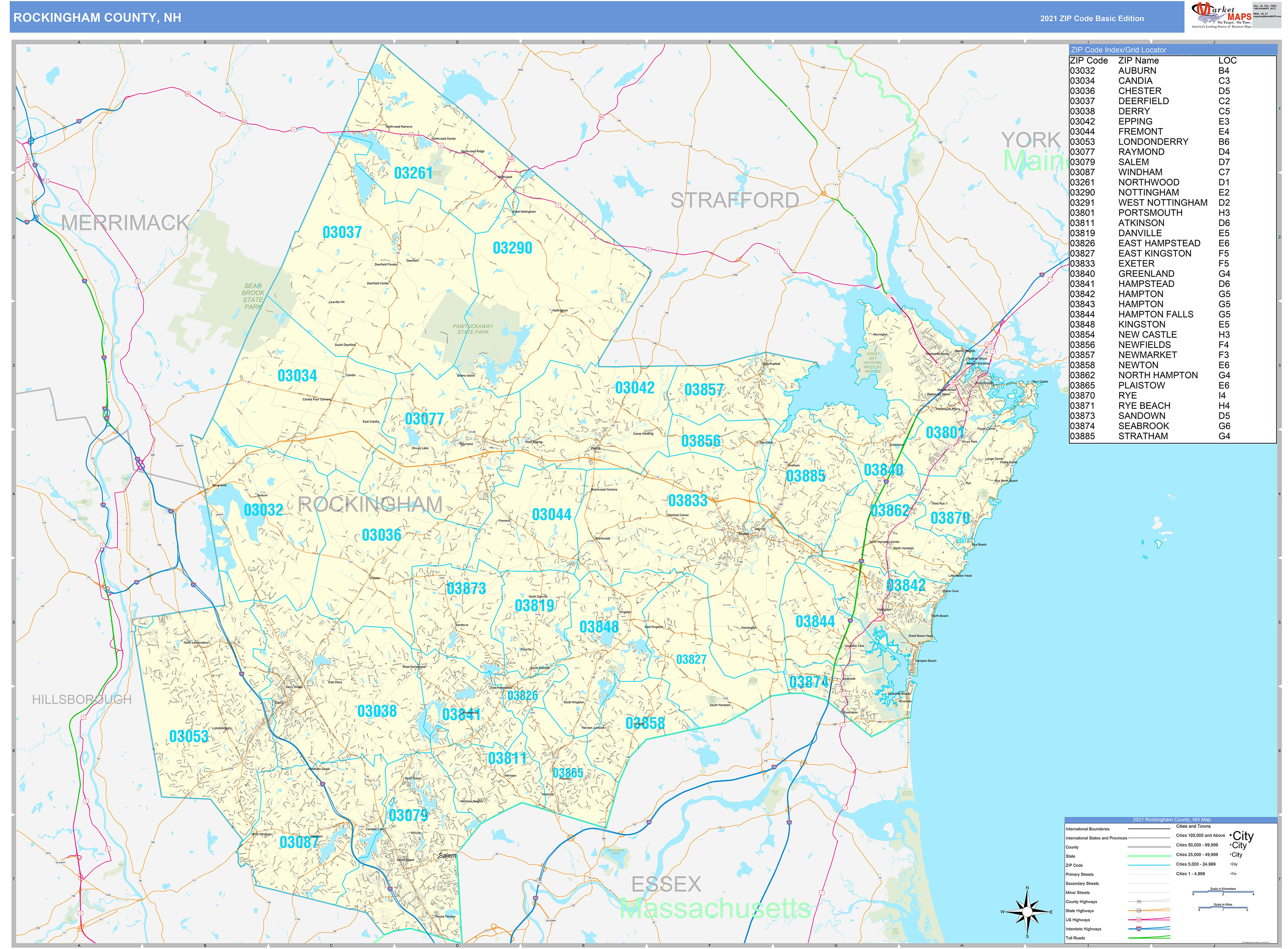 Rockingham County, NH Zip Code Wall Map Basic Style by MarketMAPS ...