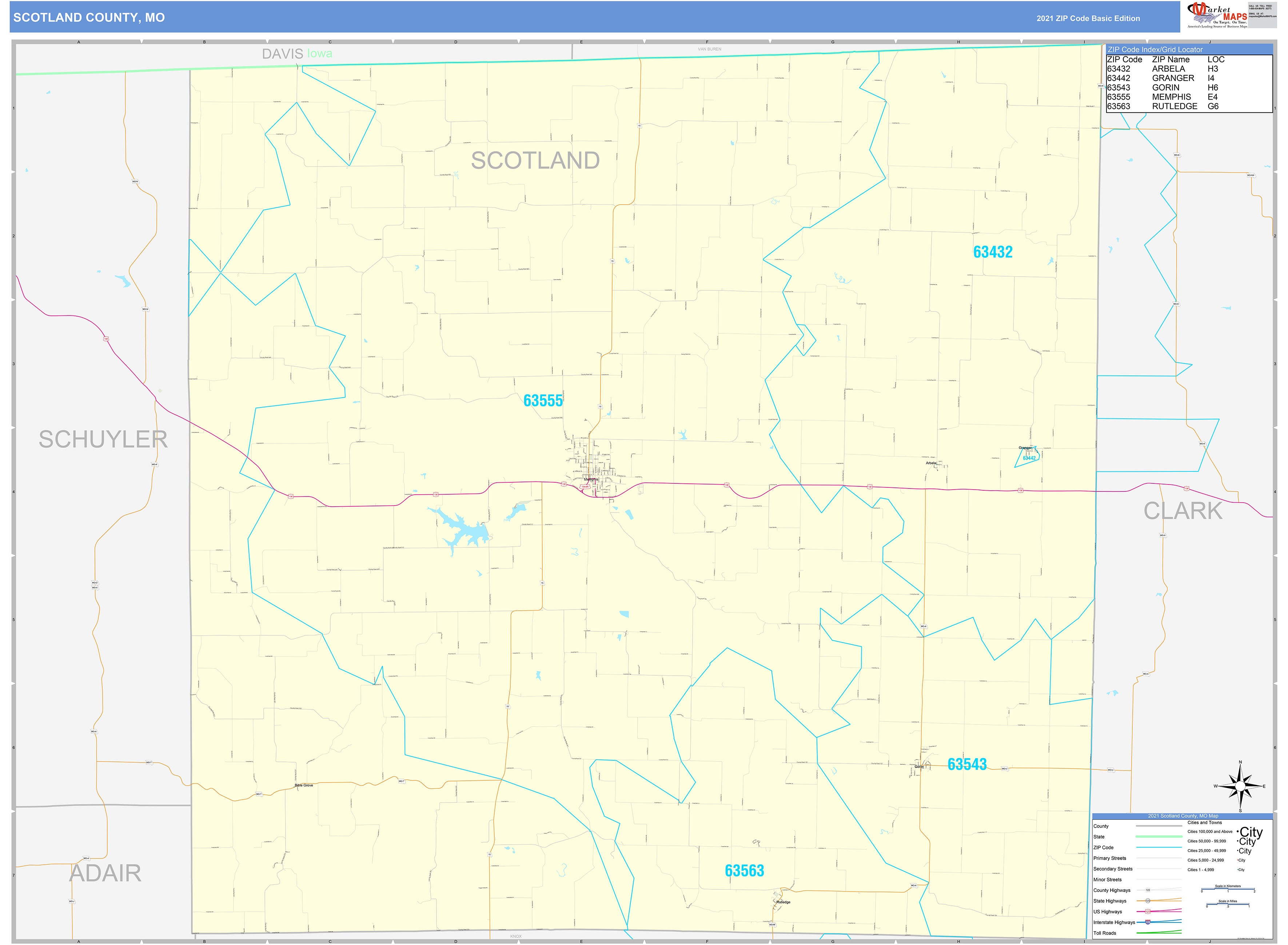 scotland-county-mo-zip-code-wall-map-basic-style-by-marketmaps-mapsales