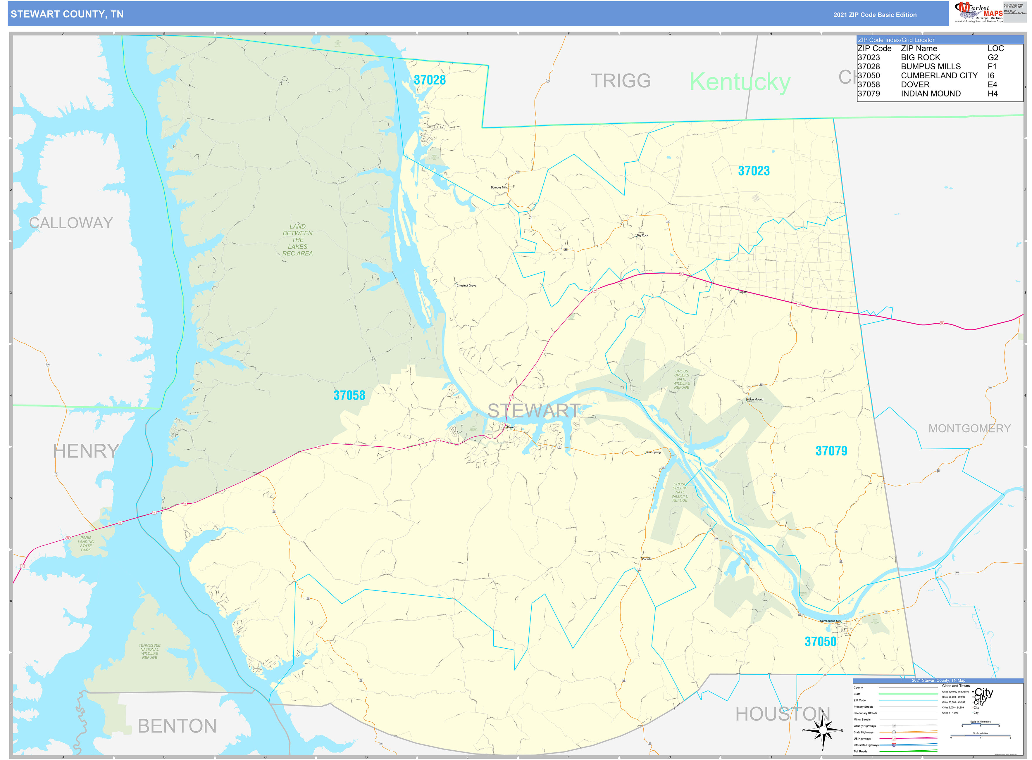 Stewart County TN Zip Code Wall Map Basic Style By MarketMAPS MapSales   Stewart TN 