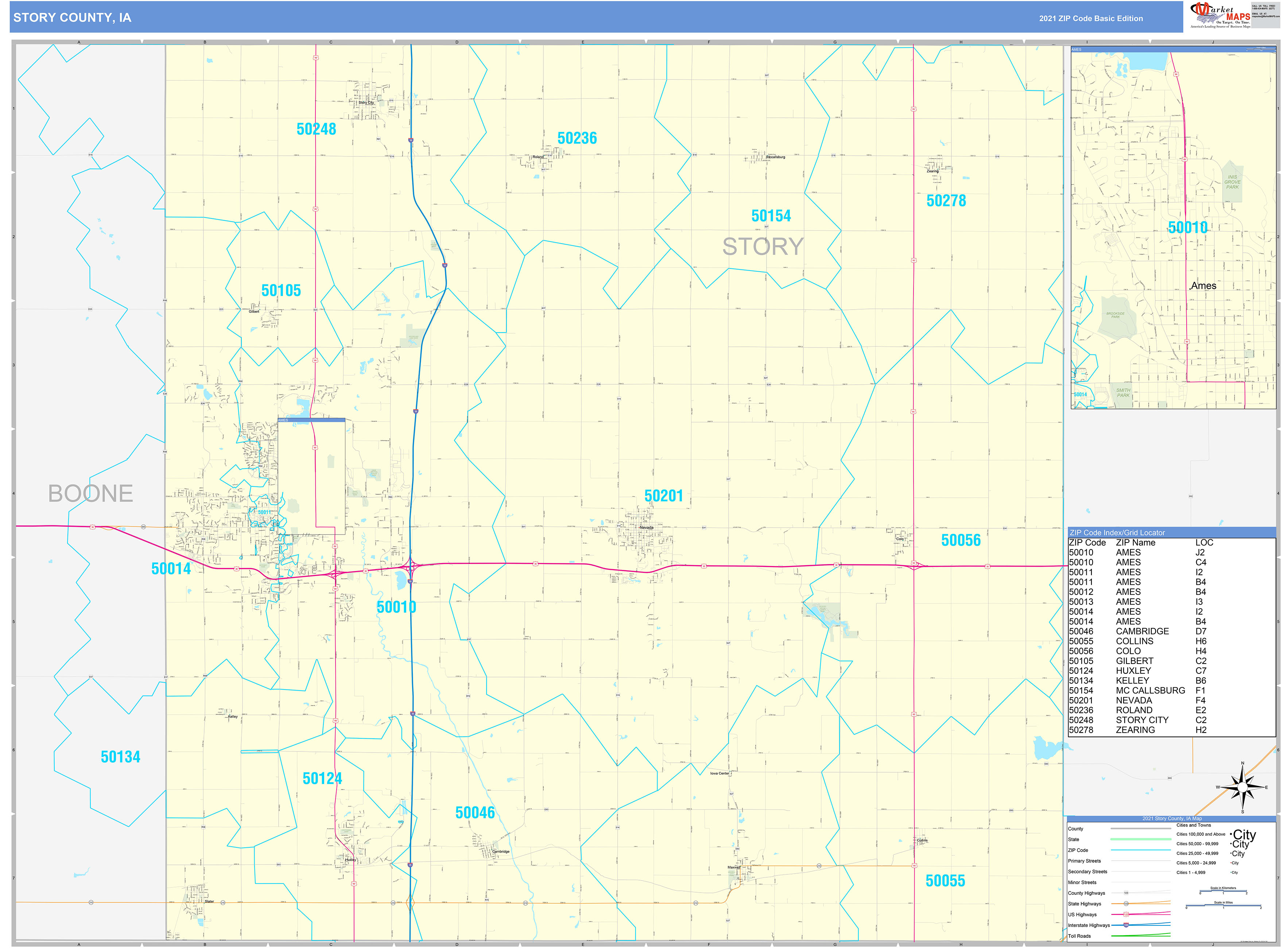 Story County, IA Zip Code Wall Map Basic Style by MarketMAPS