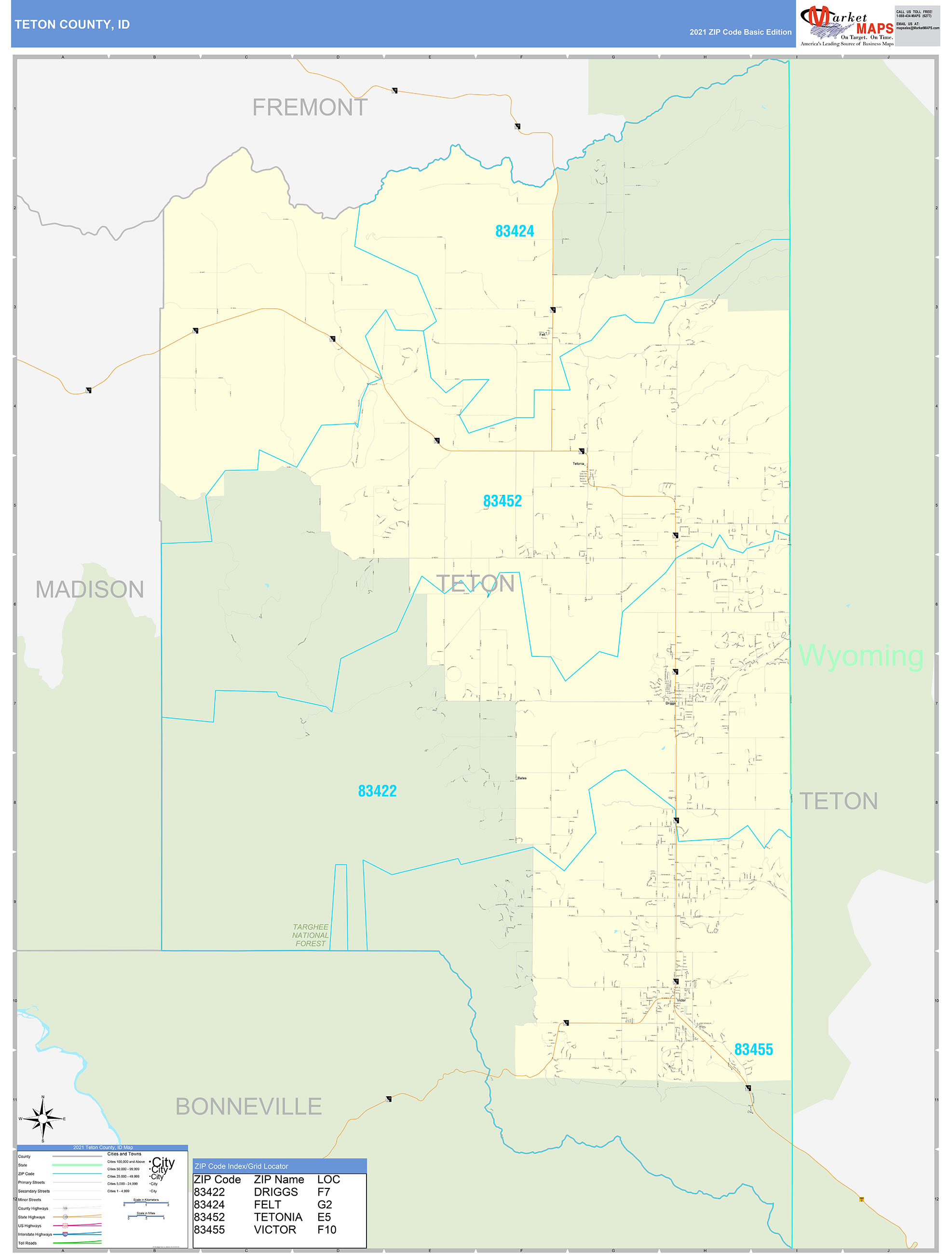 Teton County Id Zip Code Wall Map Basic Style By Marketmaps Mapsales 1250