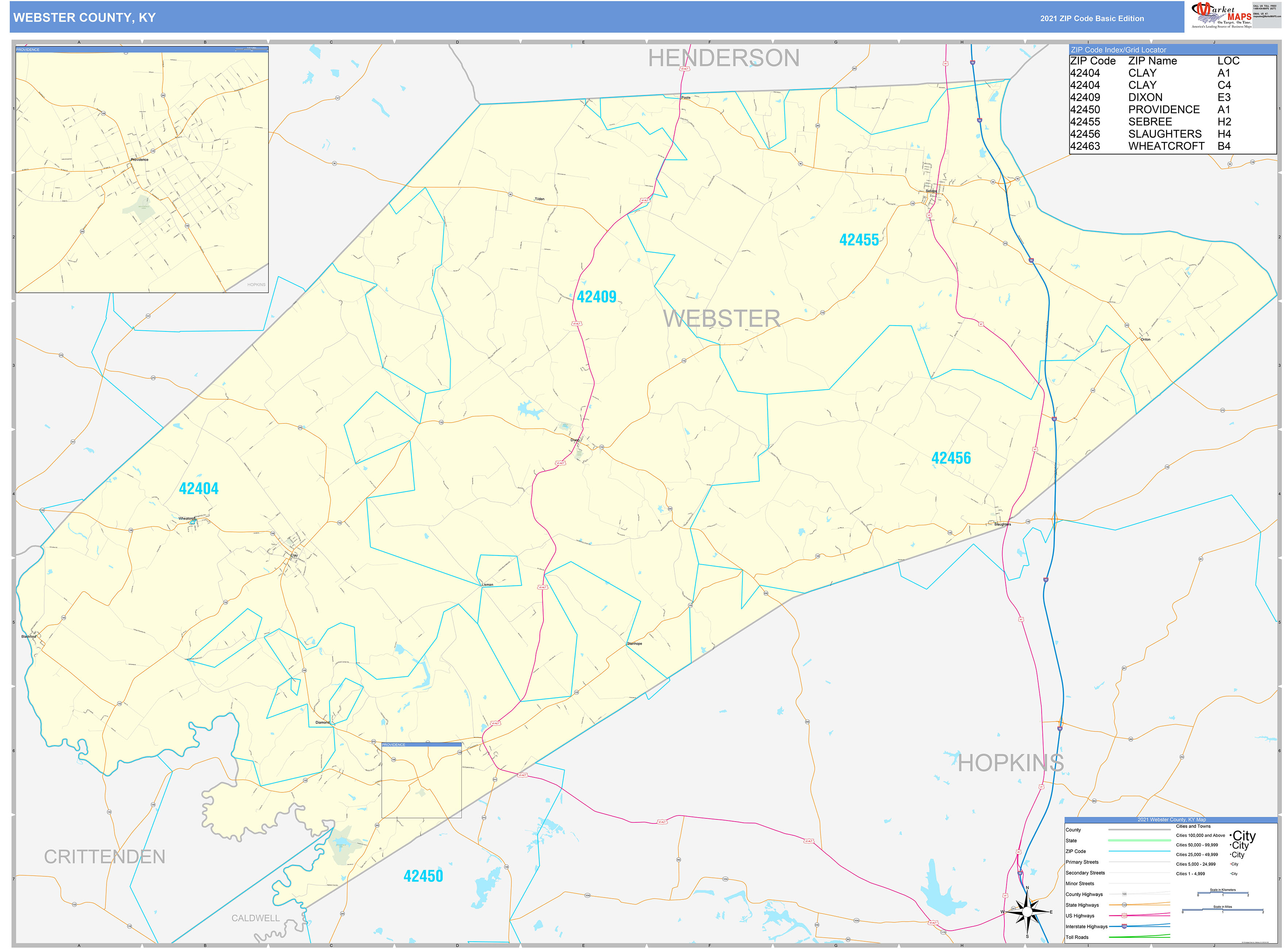 Webster County Ky Zip Code Wall Map Basic Style By Marketmaps 5953