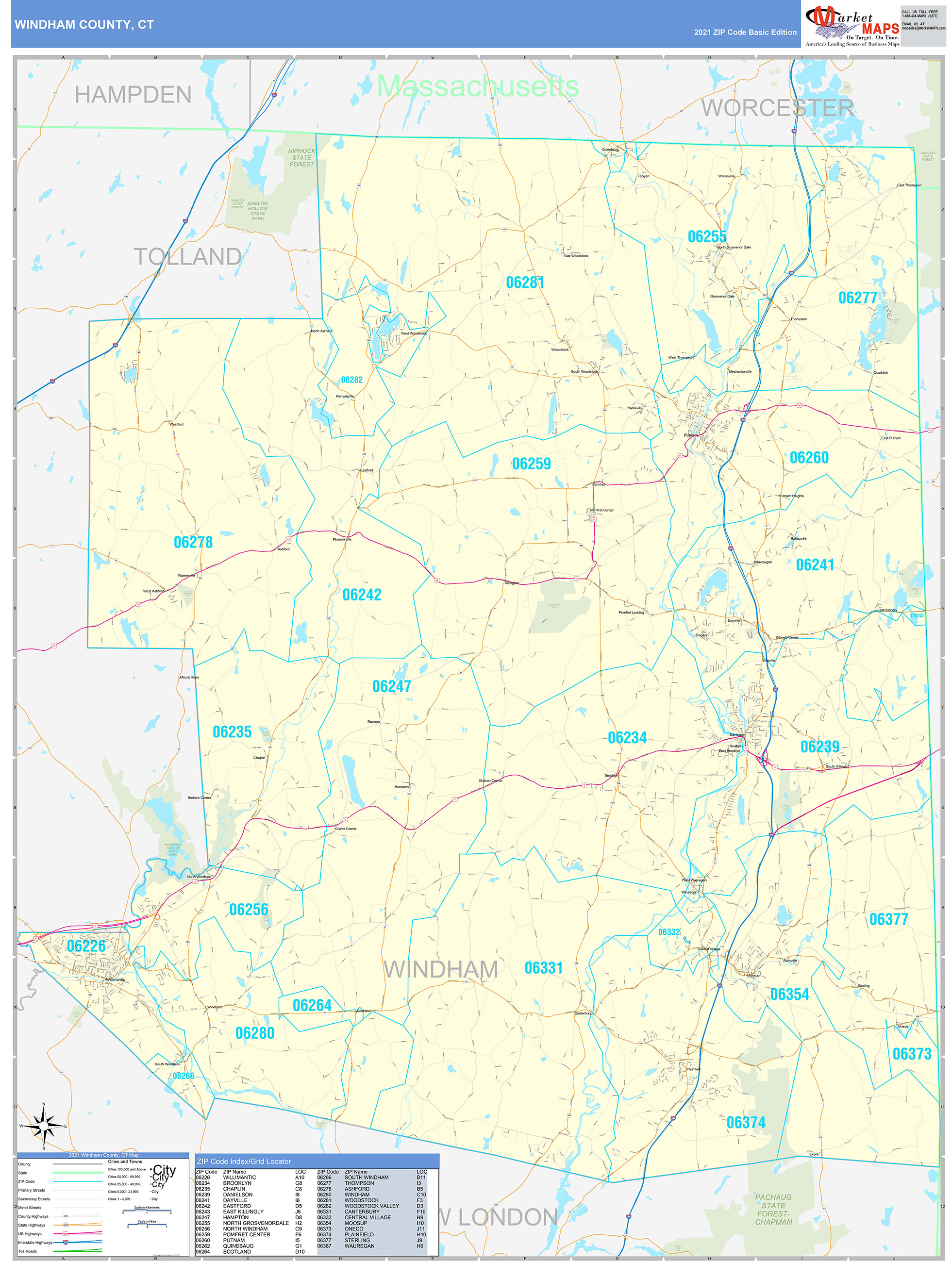 Windham County CT Map