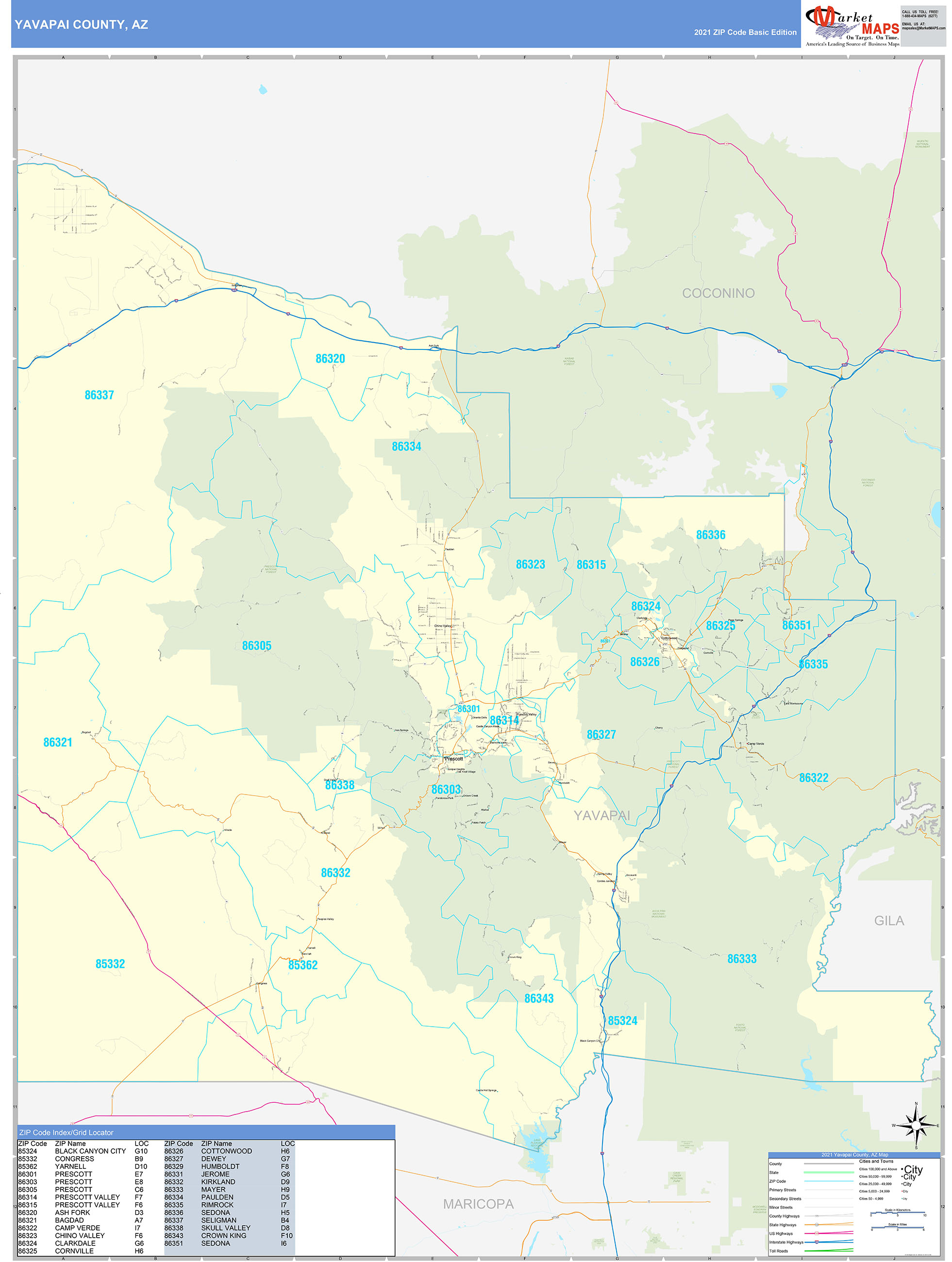 Yavapai County Az Wall Map Color Cast Style By Marketmaps Images And