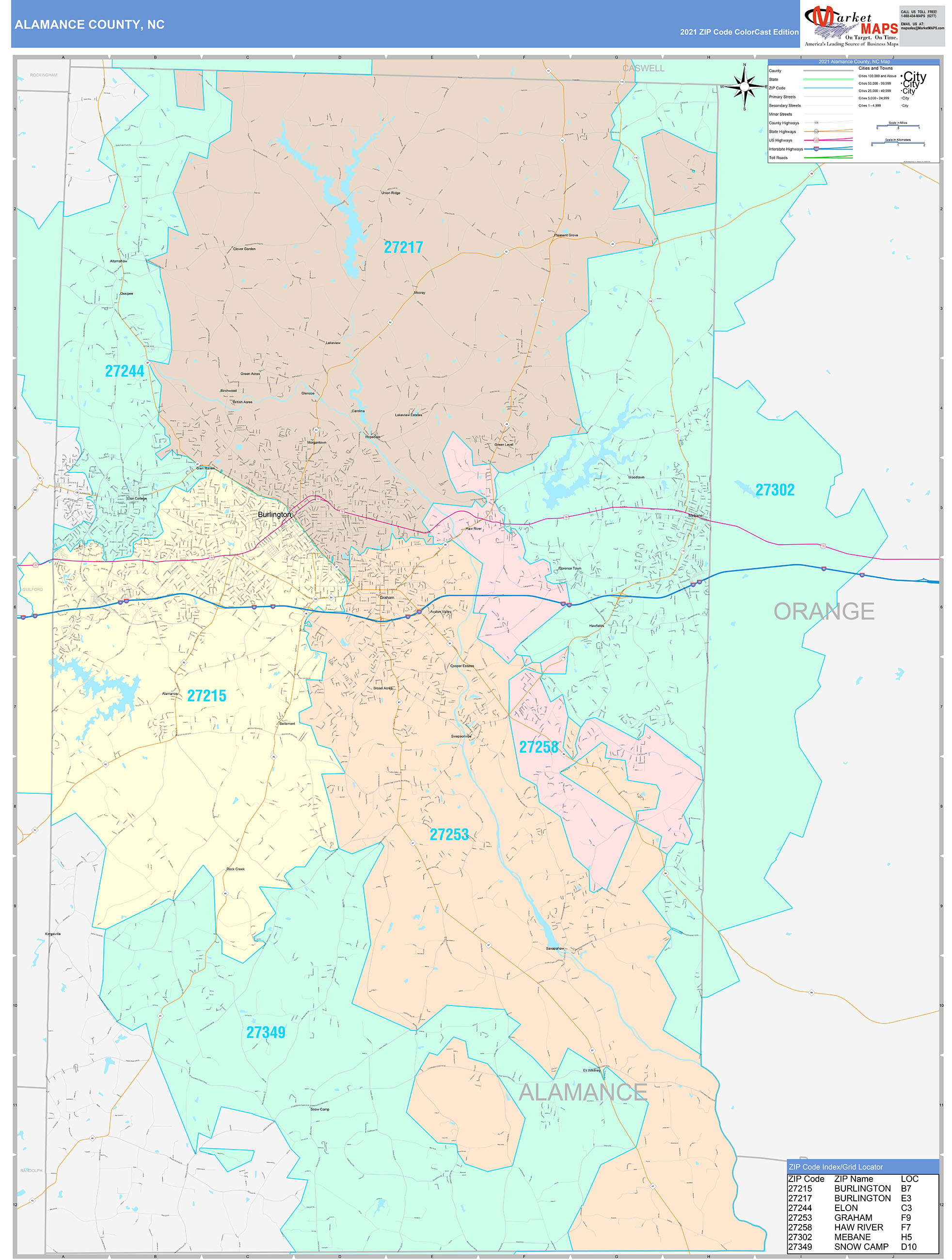 Alamance County, NC Wall Map Color Cast Style by MarketMAPS - MapSales.com