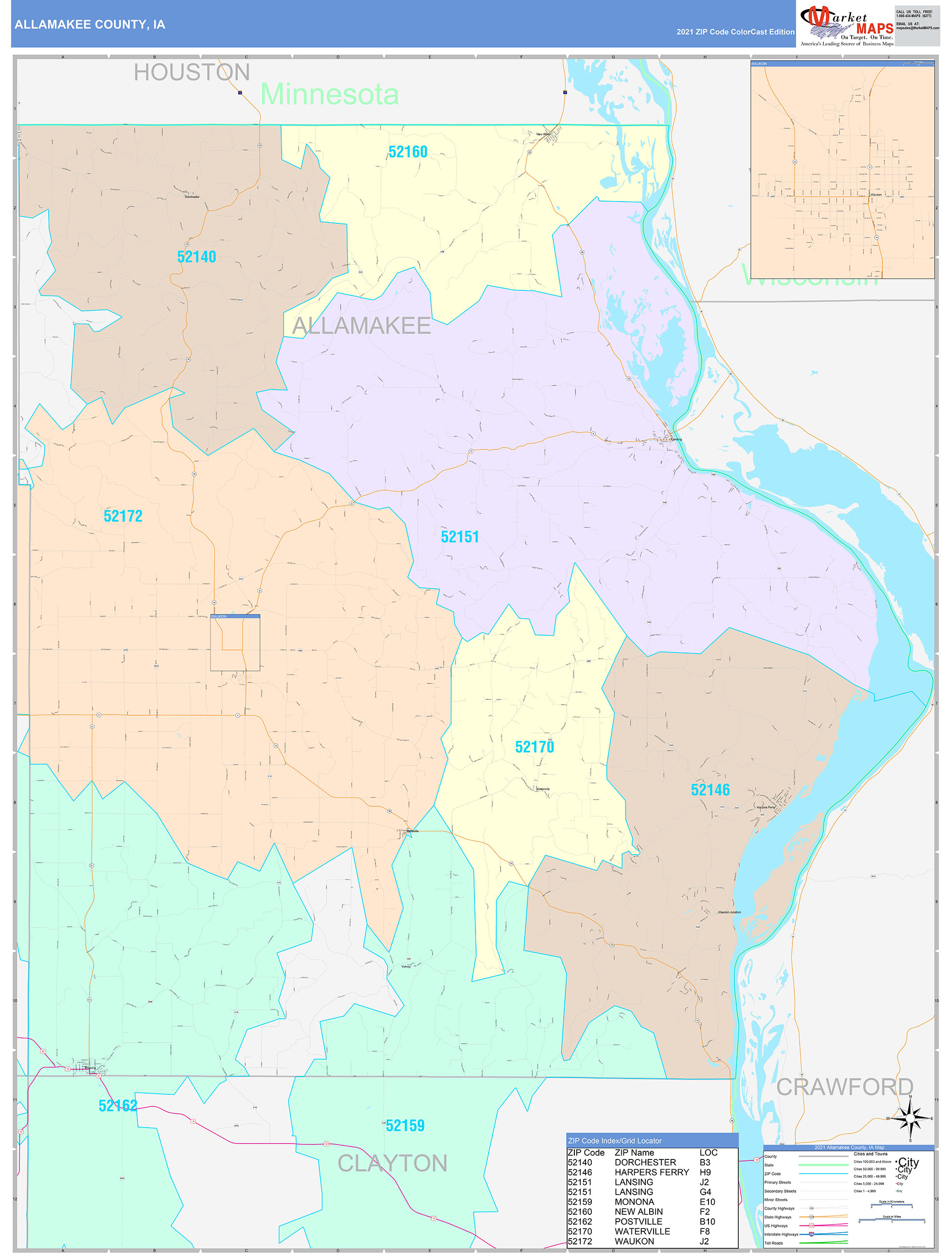 Allamakee County, IA Wall Map Color Cast Style by MarketMAPS