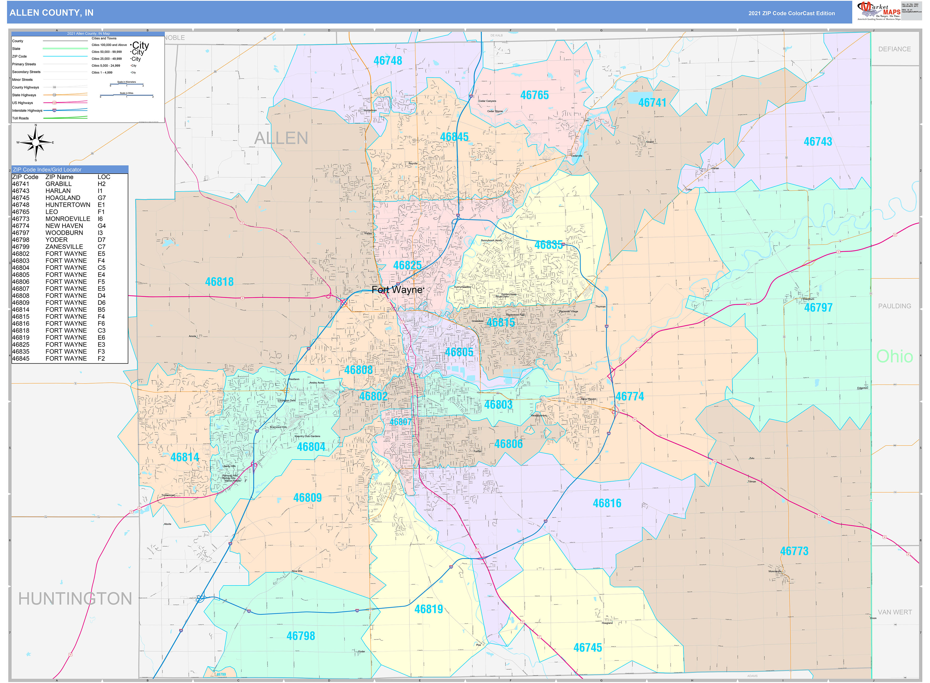 Allen County IN Wall Map Color Cast Style by MarketMAPS MapSales com