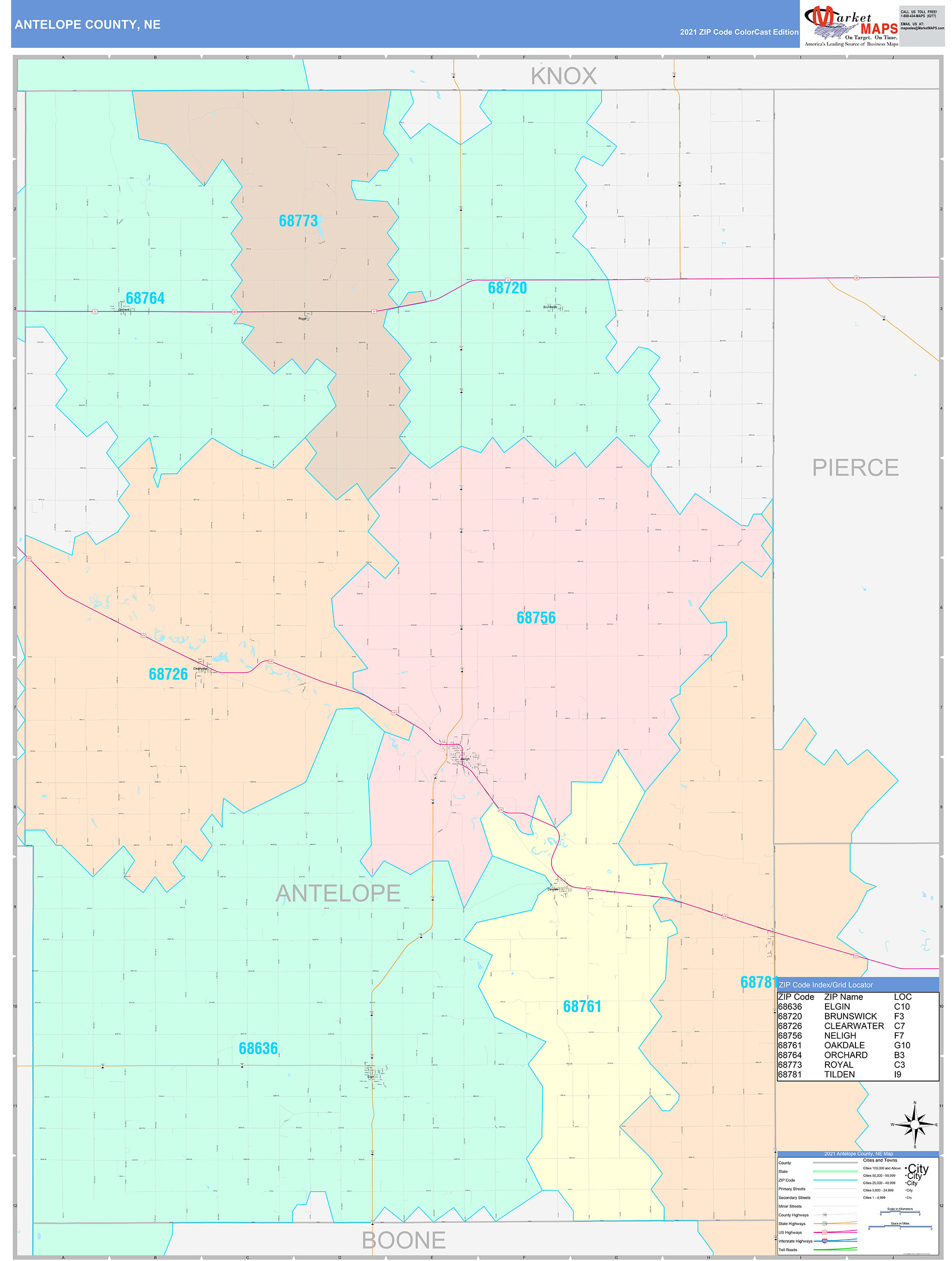 Antelope County, NE Wall Map Color Cast Style by MarketMAPS - MapSales.com