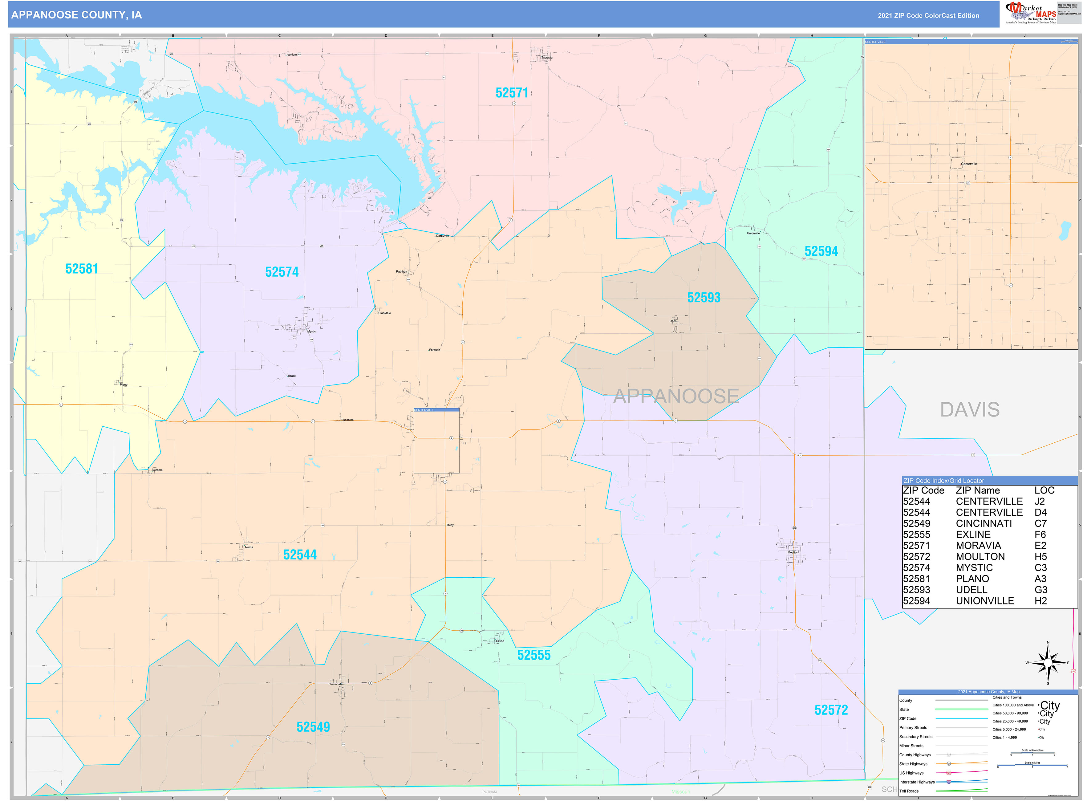 Appanoose County Ia Wall Map Color Cast Style By Marketmaps 5707
