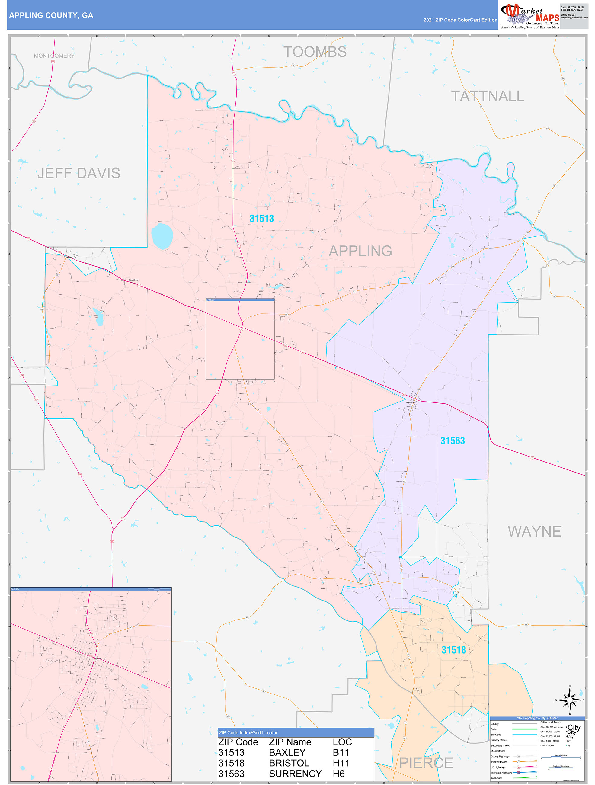 Appling County Ga Wall Map Color Cast Style By Marketmaps 3513