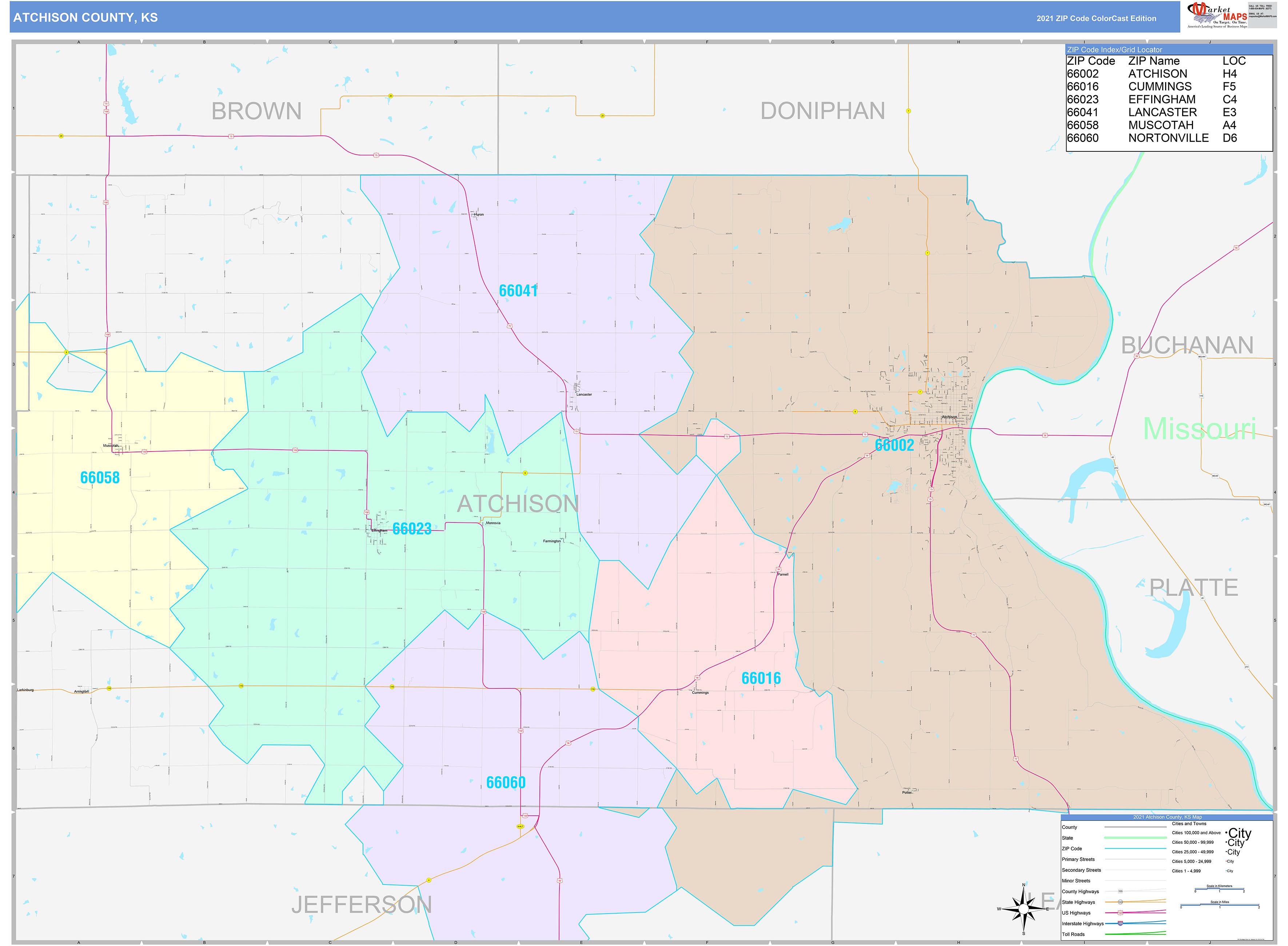 Atchison County, KS Wall Map Color Cast Style by MarketMAPS