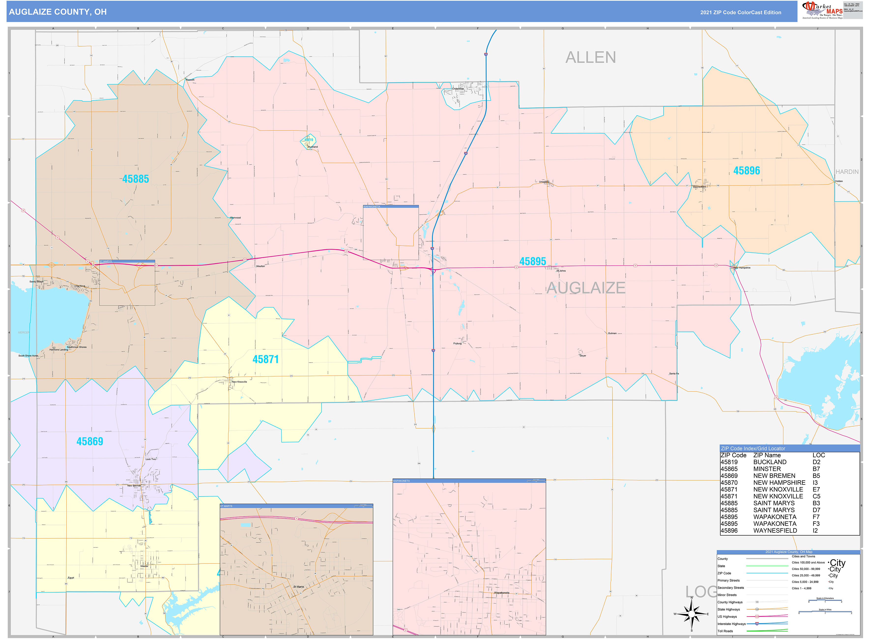 Auglaize County, OH Wall Map Color Cast Style by MarketMAPS