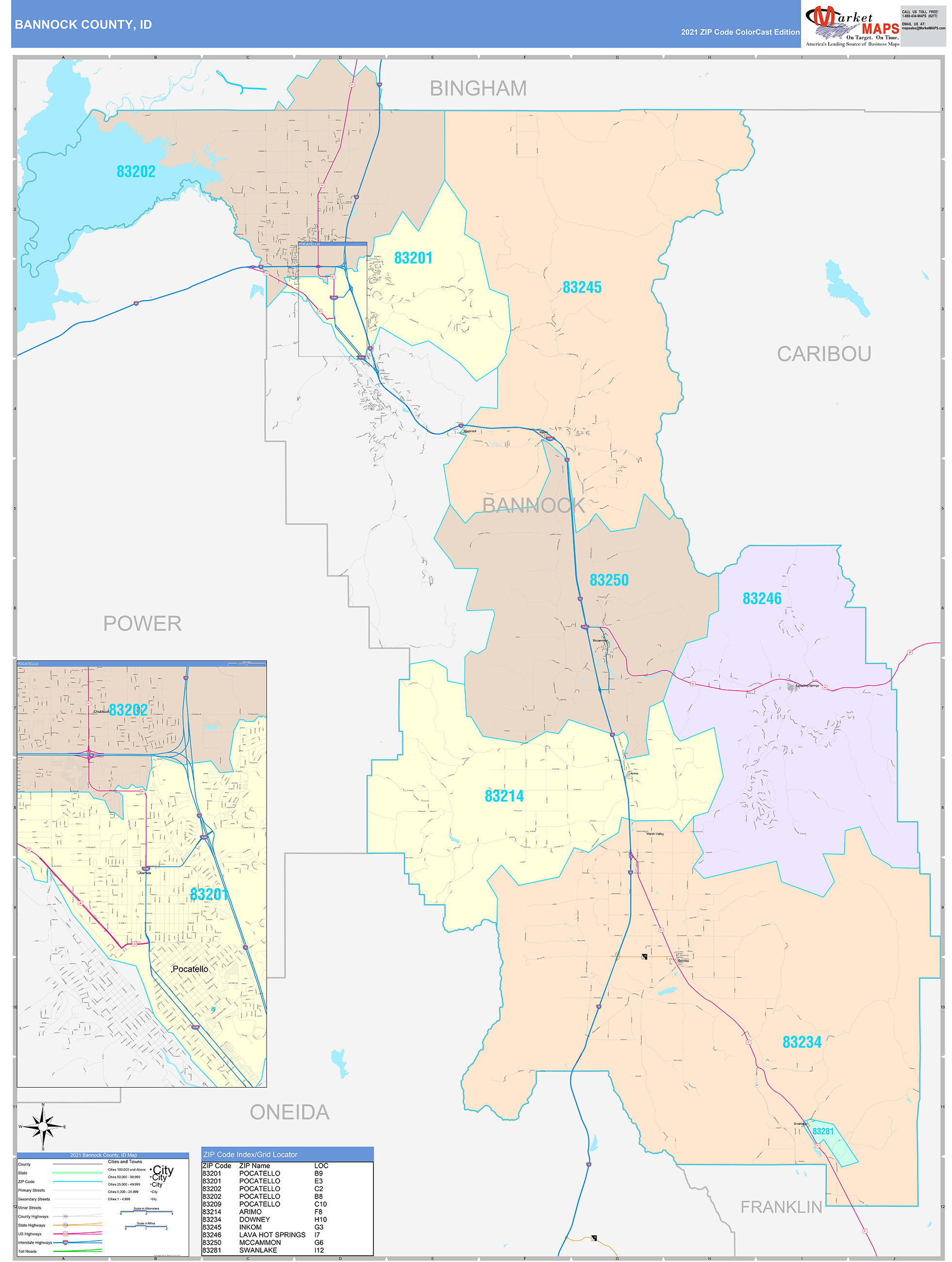 Bannock County Id Wall Map Color Cast Style By Marketmaps 3677