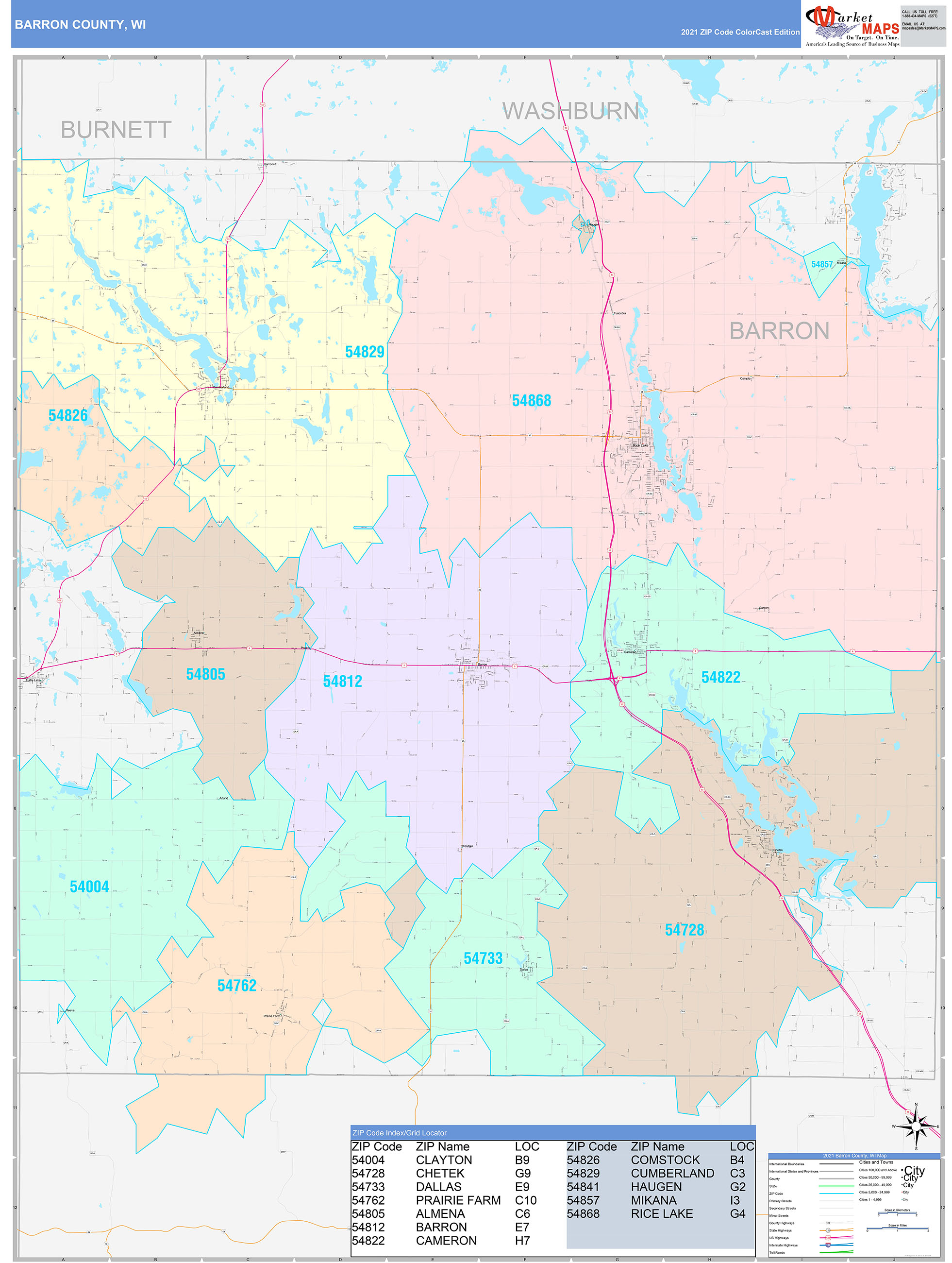 Barron County, Wi Wall Map Color Cast Style By Marketmaps