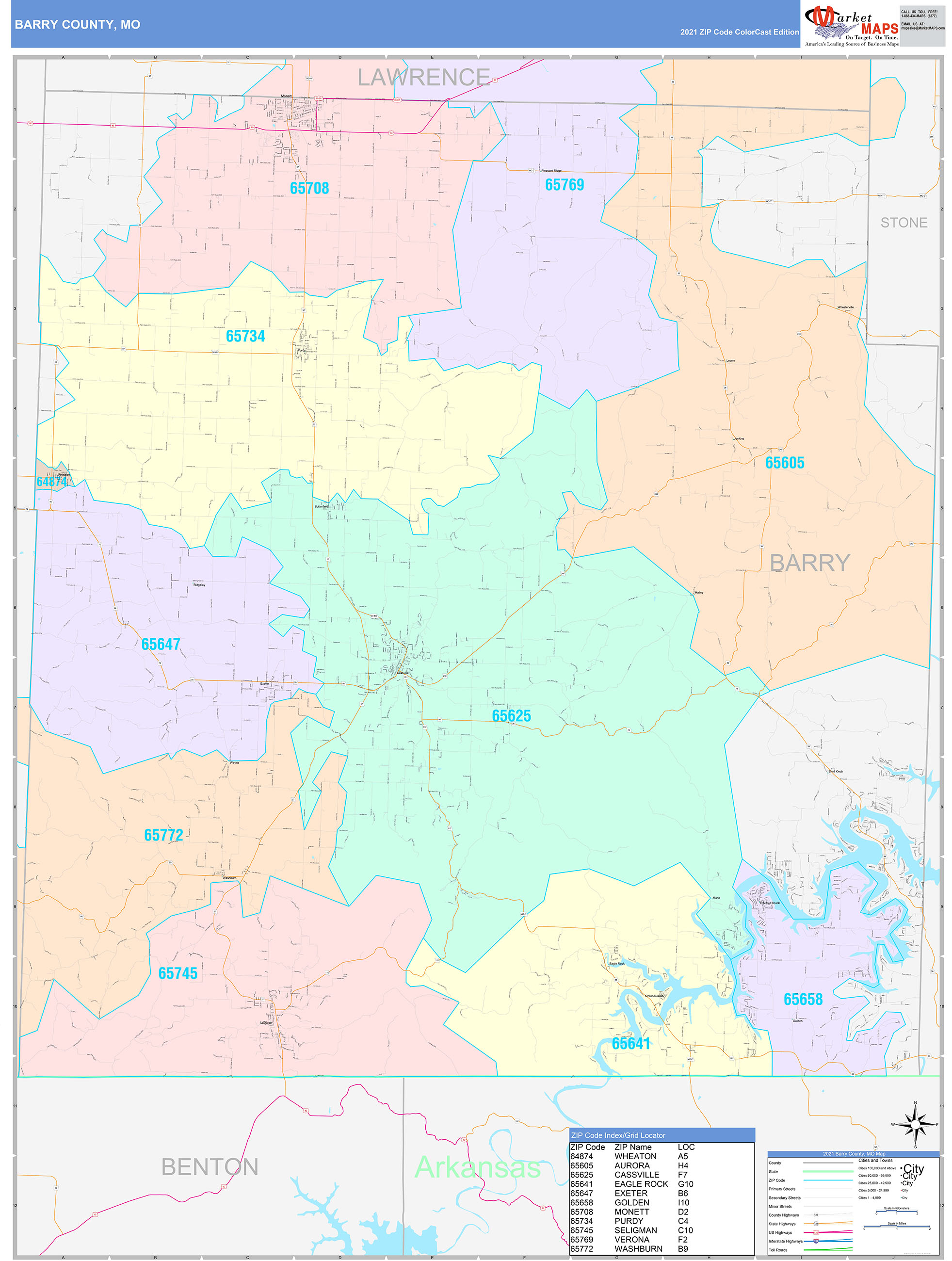 Barry County, MO Wall Map Color Cast Style by MarketMAPS - MapSales.com