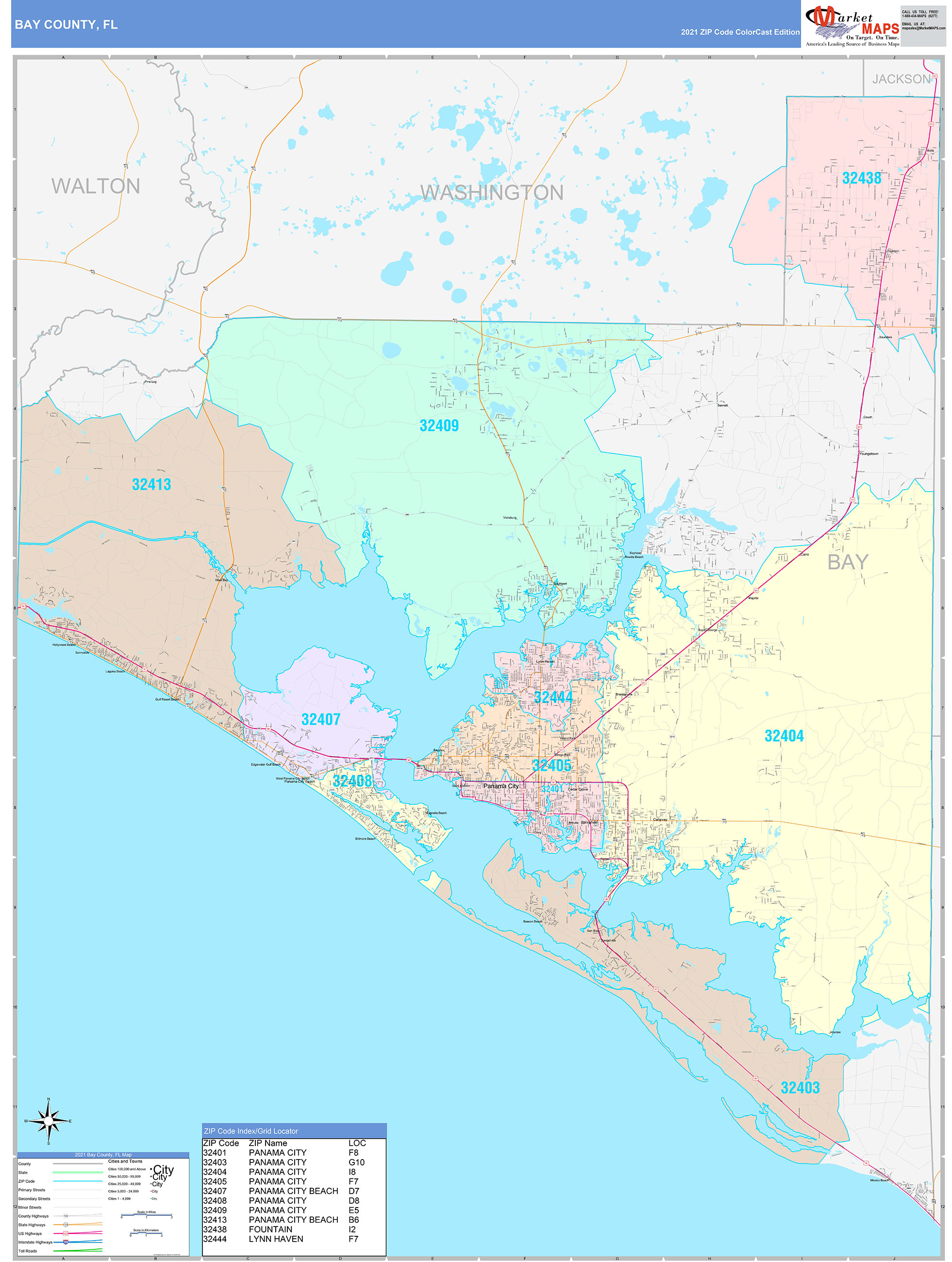 Bay County FL Wall Map Color Cast Style by MarketMAPS MapSales