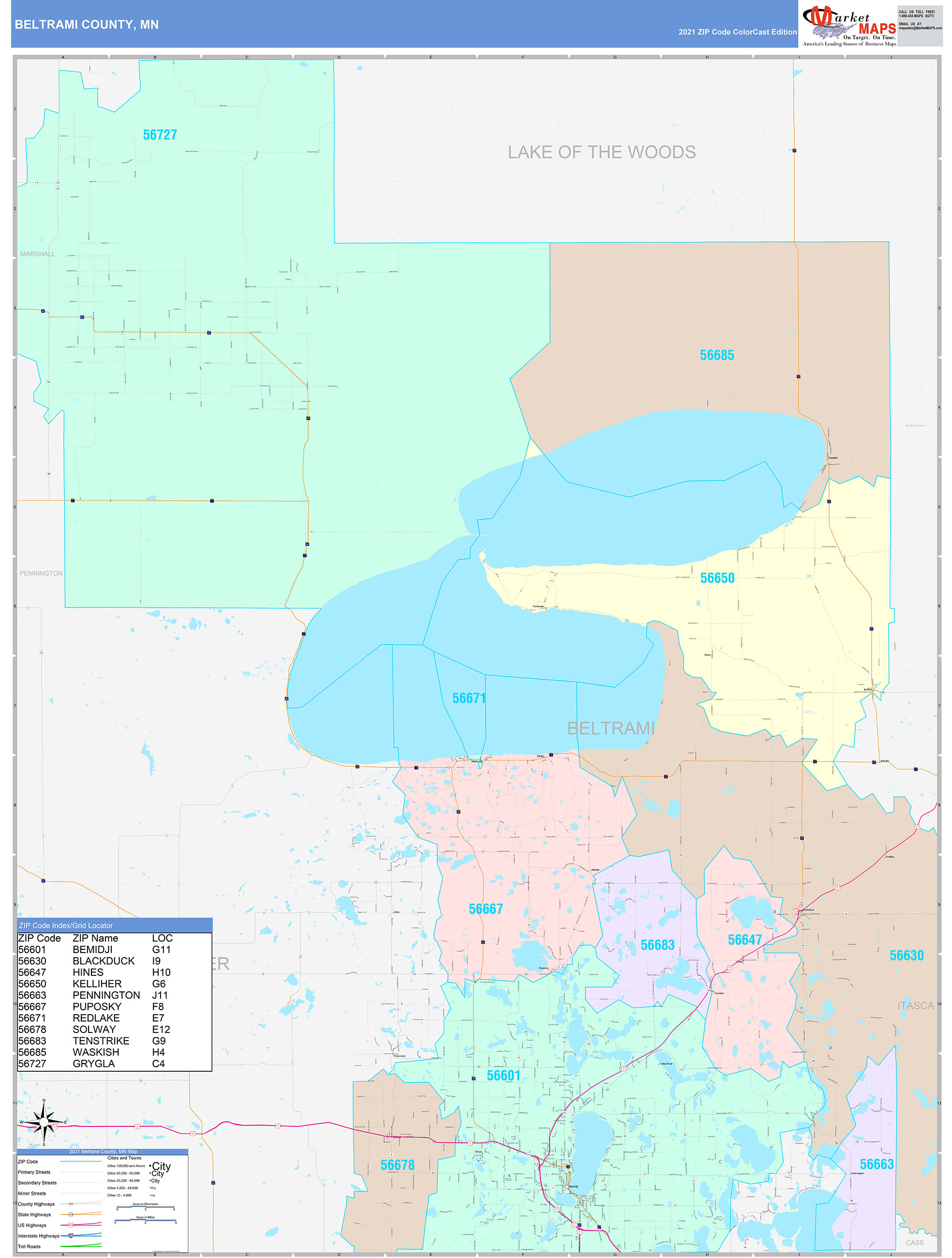 Beltrami County Mn Wall Map Color Cast Style By Marketmaps 8922