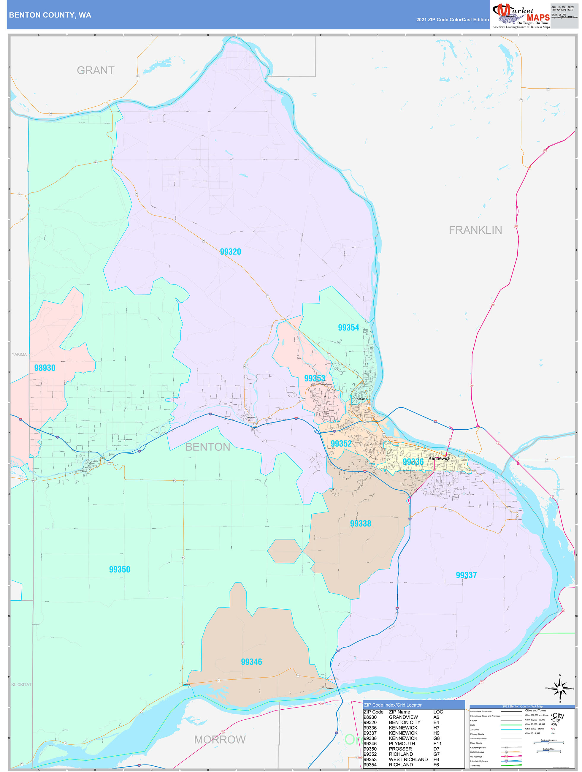 Benton County, WA Wall Map Color Cast Style by MarketMAPS - MapSales