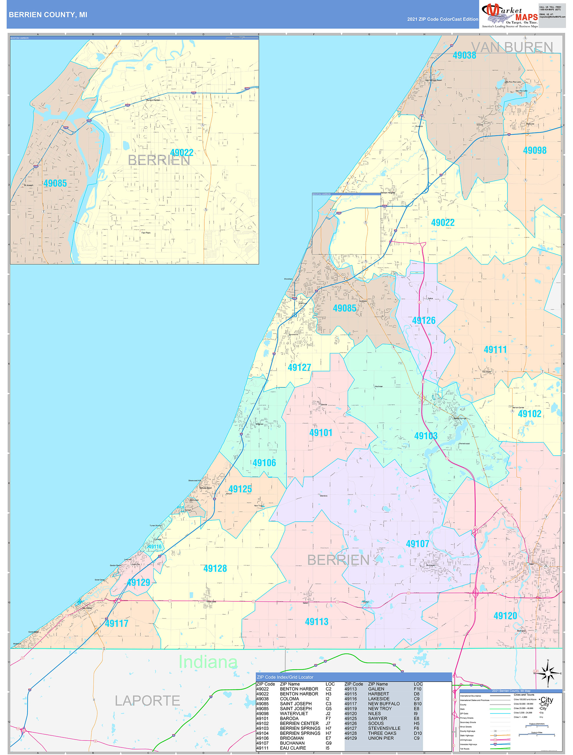 Berrien County, MI Wall Map Color Cast Style by MarketMAPS