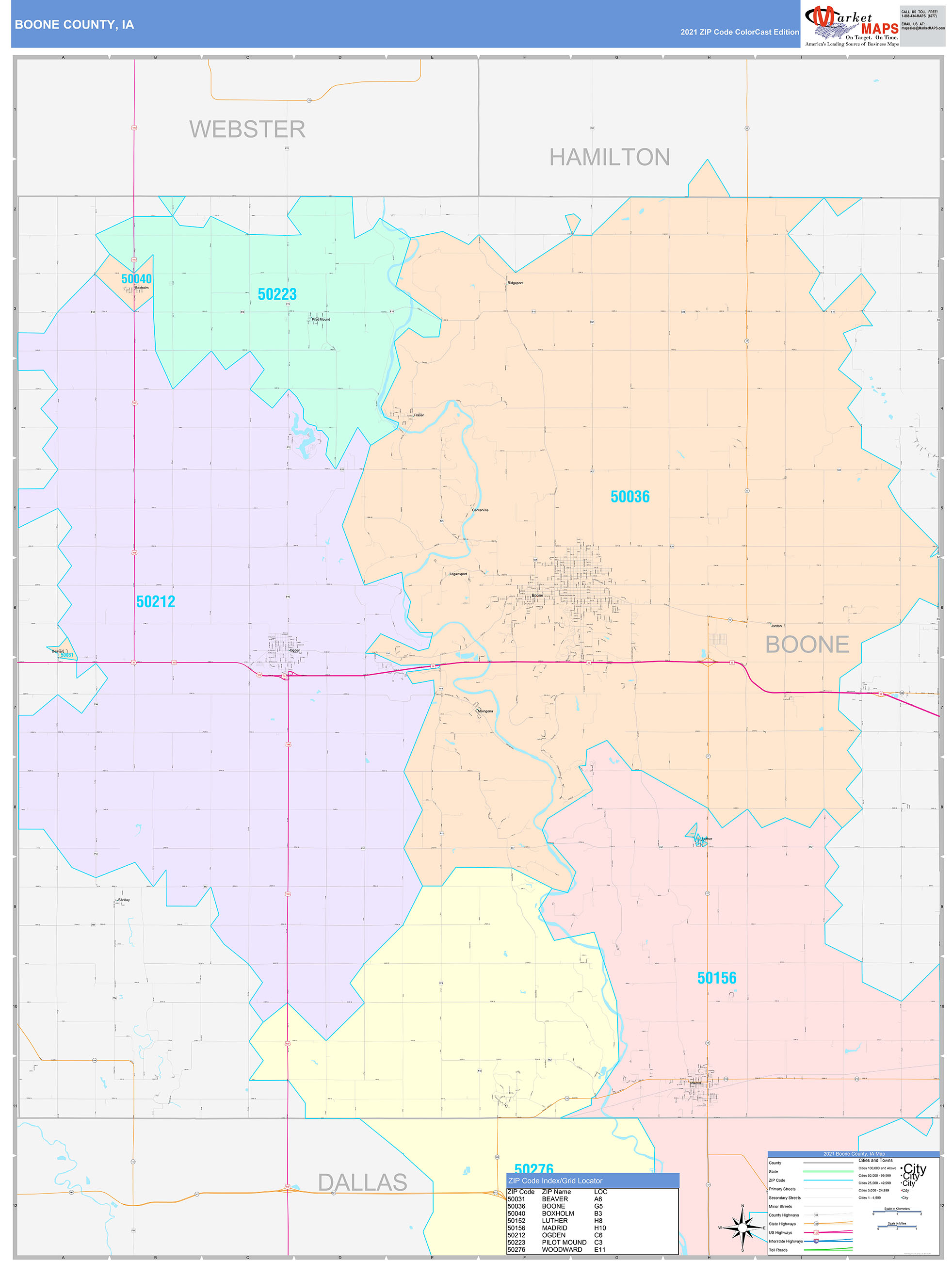 Boone County, Ia Wall Map Color Cast Style By Marketmaps - Mapsales.com