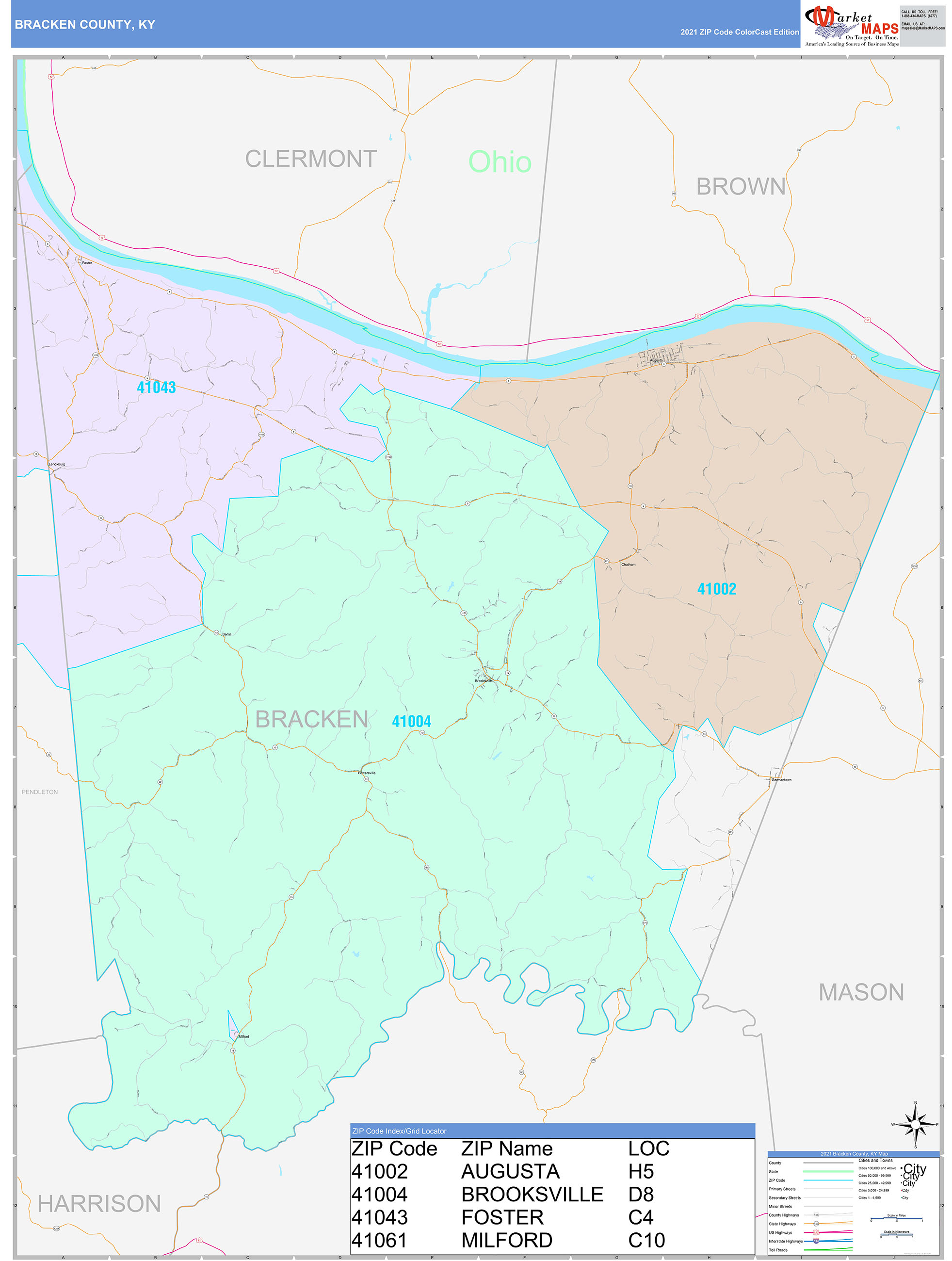 Bracken County, KY Wall Map Color Cast Style by MarketMAPS MapSales