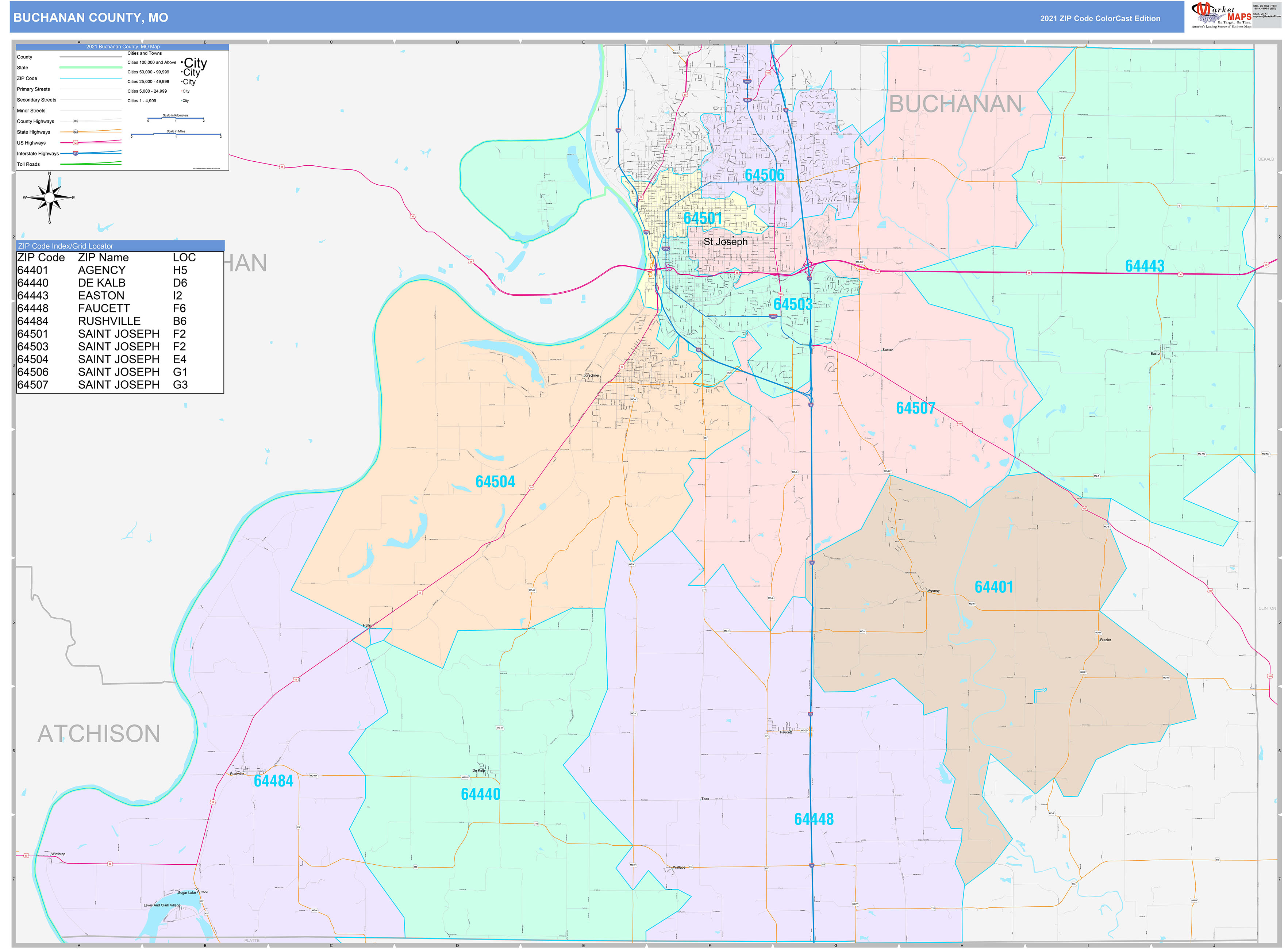 Buchanan County, Mo Wall Map Color Cast Style By Marketmaps - Mapsales.com