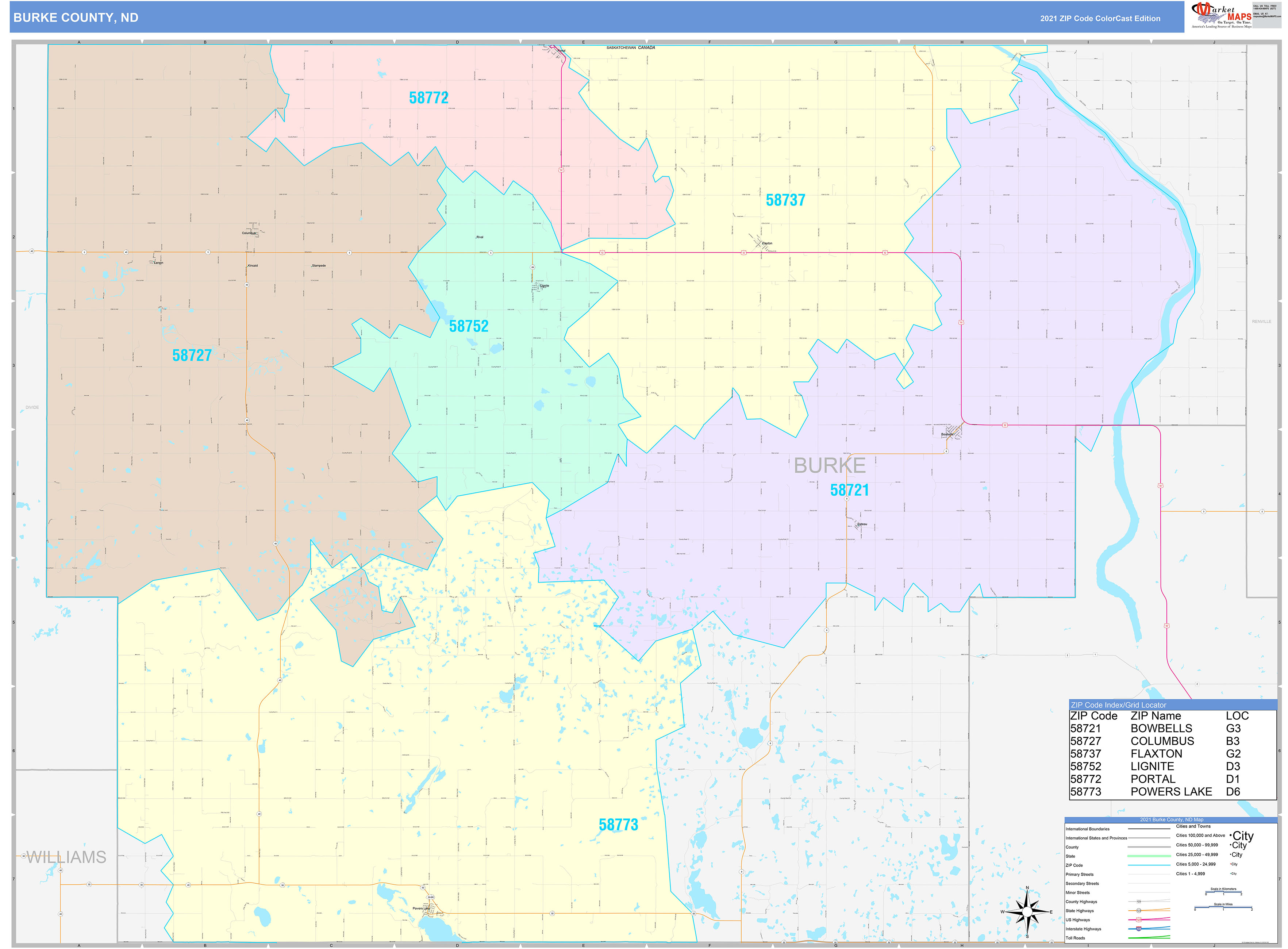 Burke County, Nd Wall Map Color Cast Style By Marketmaps - Mapsales.com