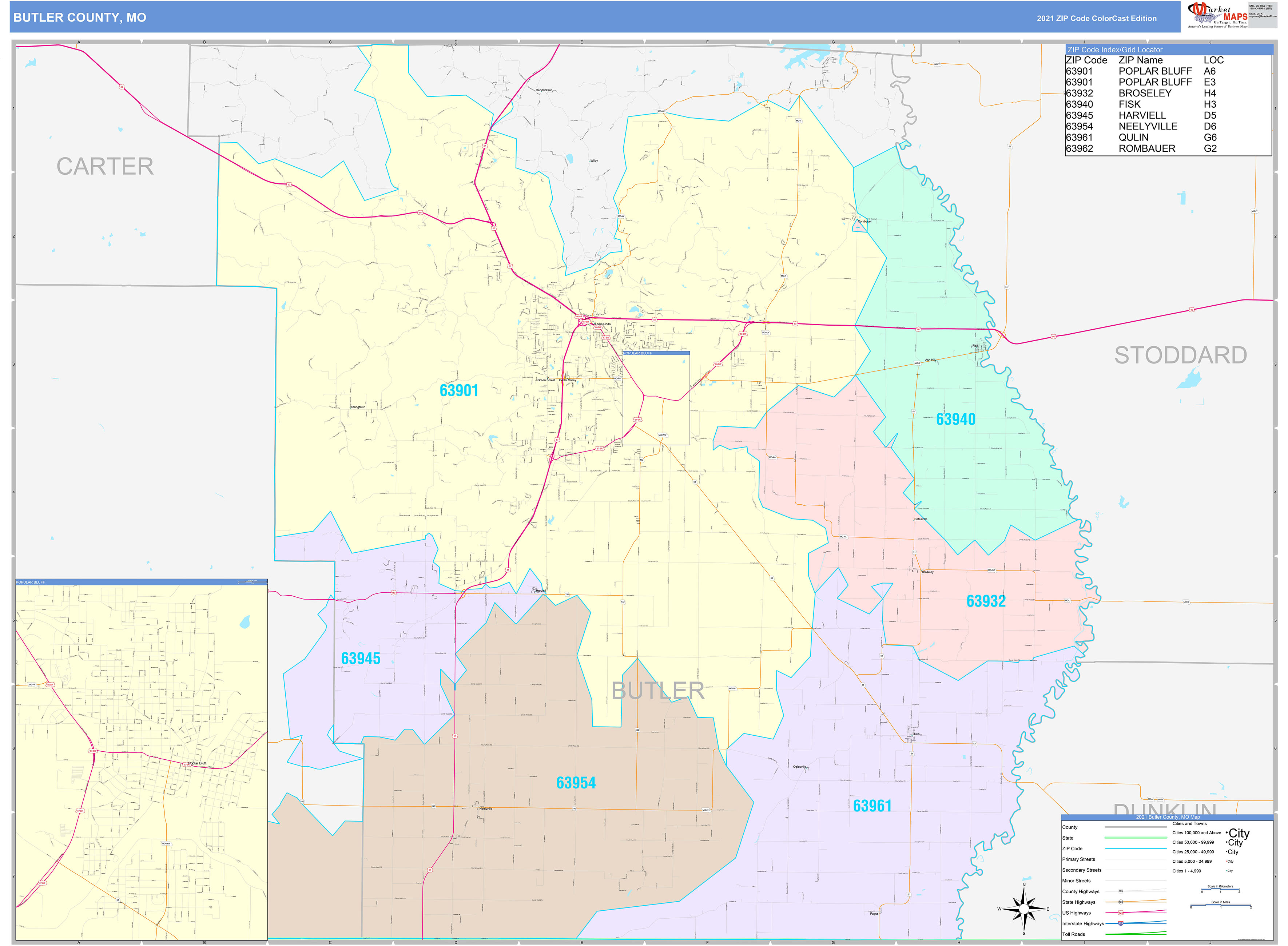 Butler County Mo Wall Map Color Cast Style By Marketmaps 5285