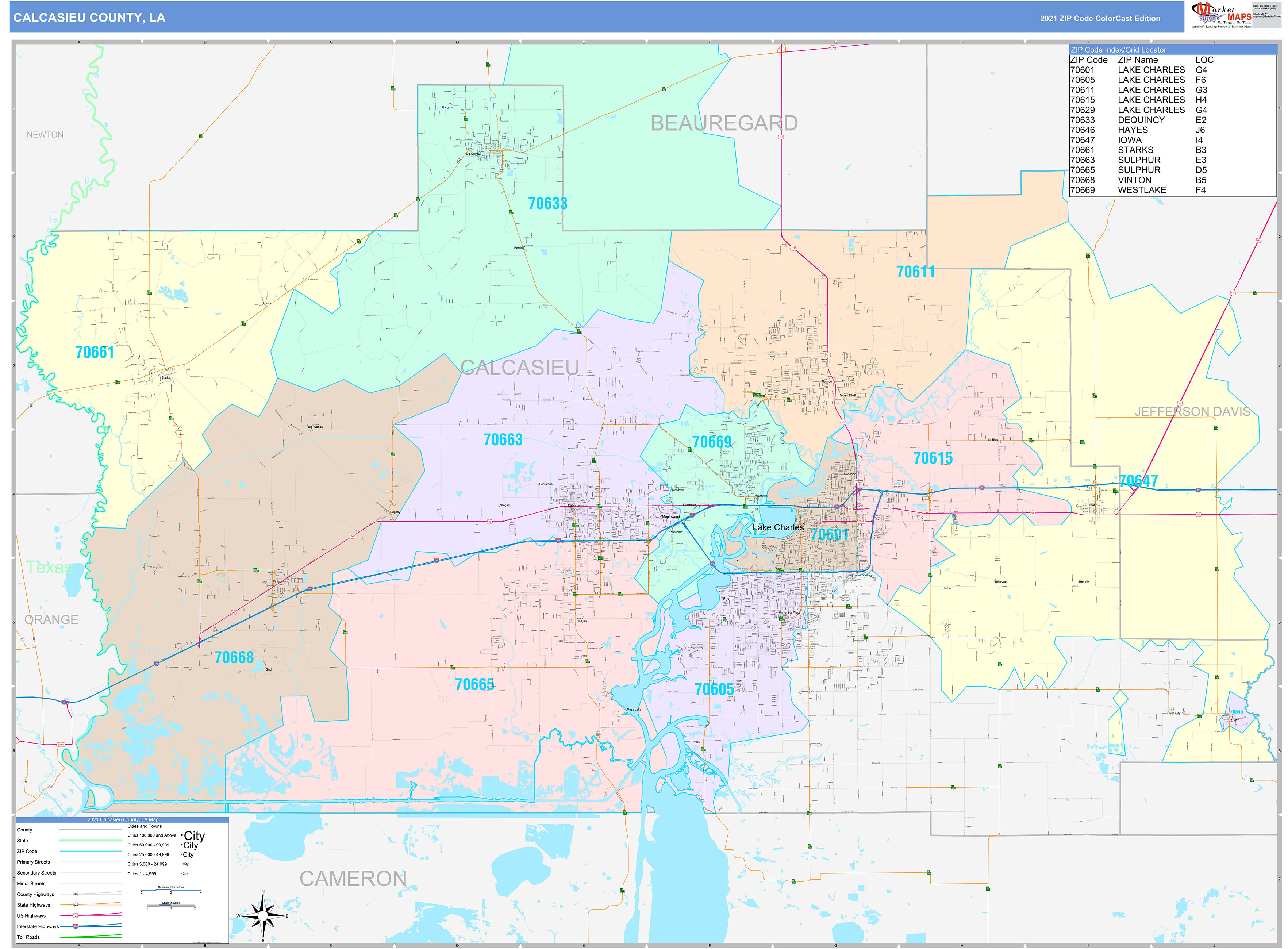 Calcasieu County LA Wall Map Color Cast Style By MarketMAPS   Calcasieu LA 