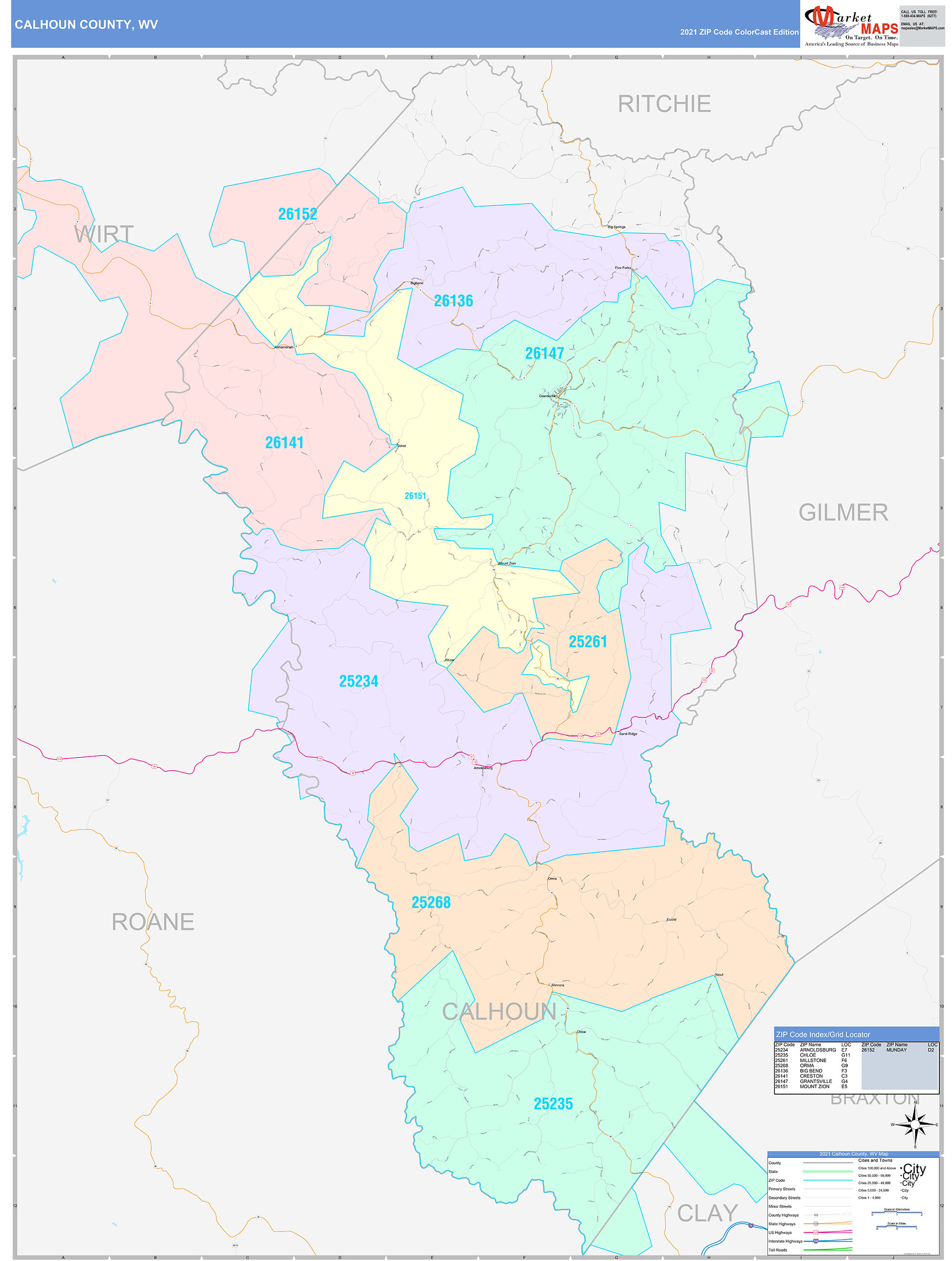 Calhoun County, WV Wall Map Color Cast Style by MarketMAPS - MapSales.com