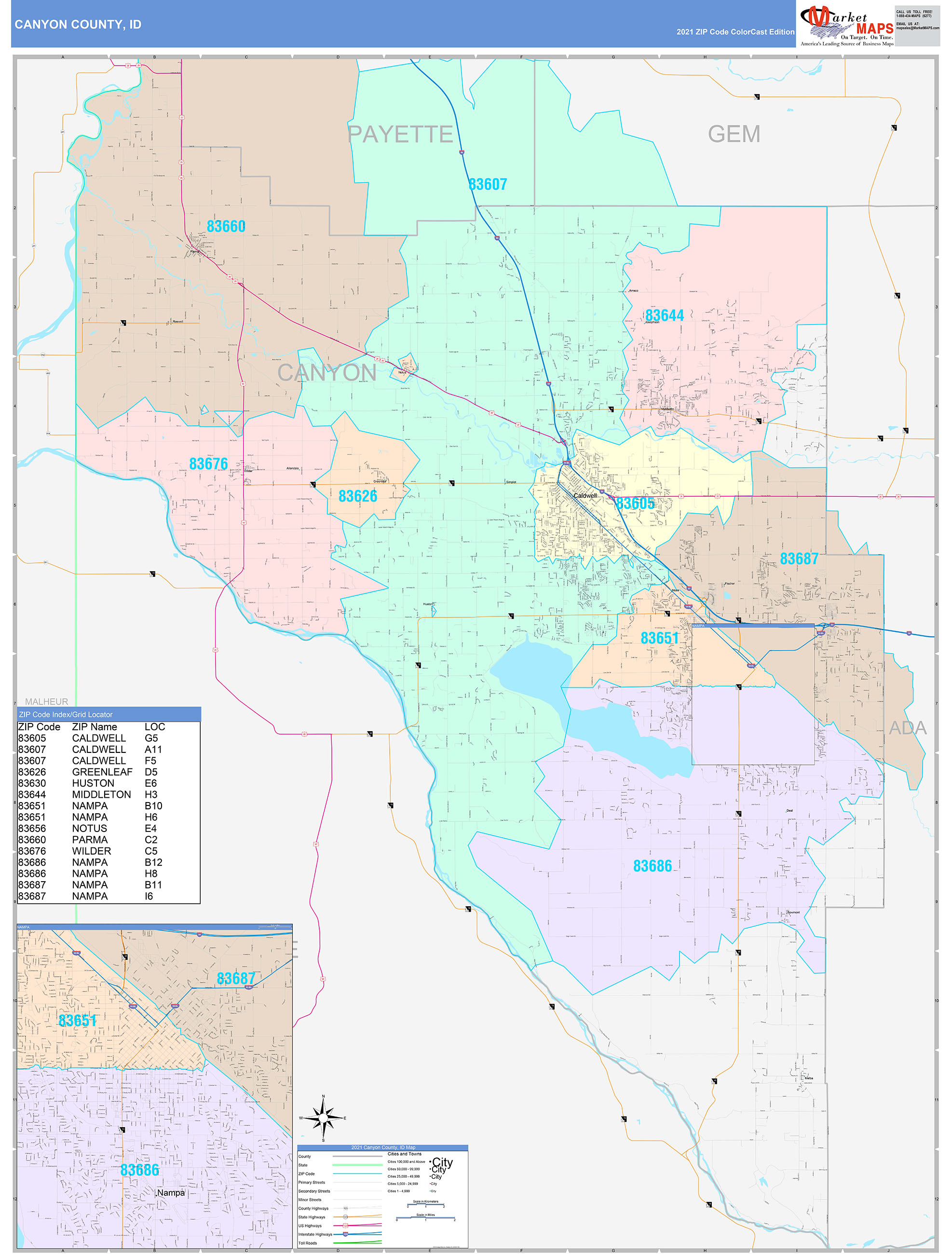 Canyon County, ID Wall Map Color Cast Style by MarketMAPS - MapSales