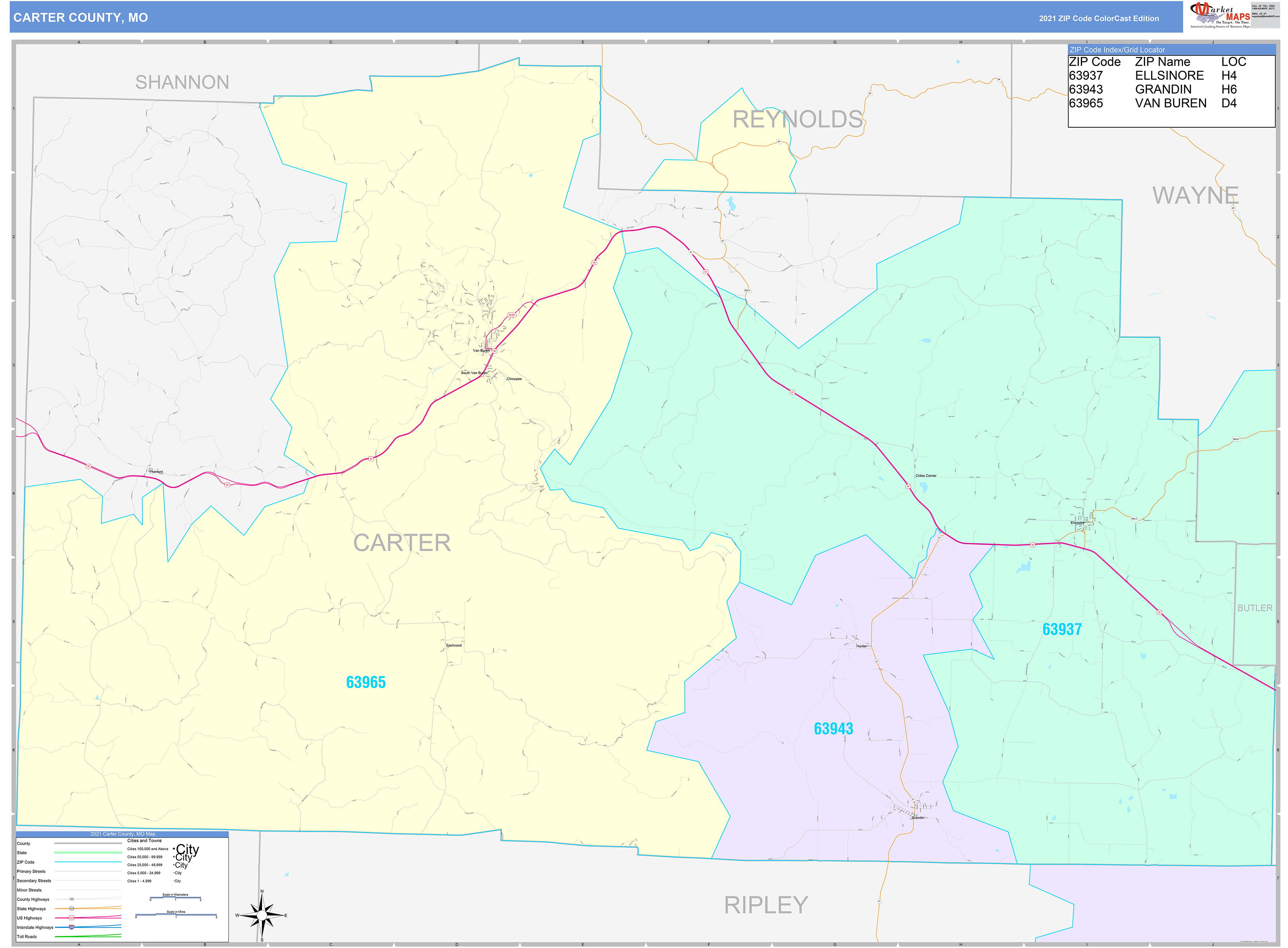 Carter County Mo Wall Map Color Cast Style By Marketmaps Mapsales 2800