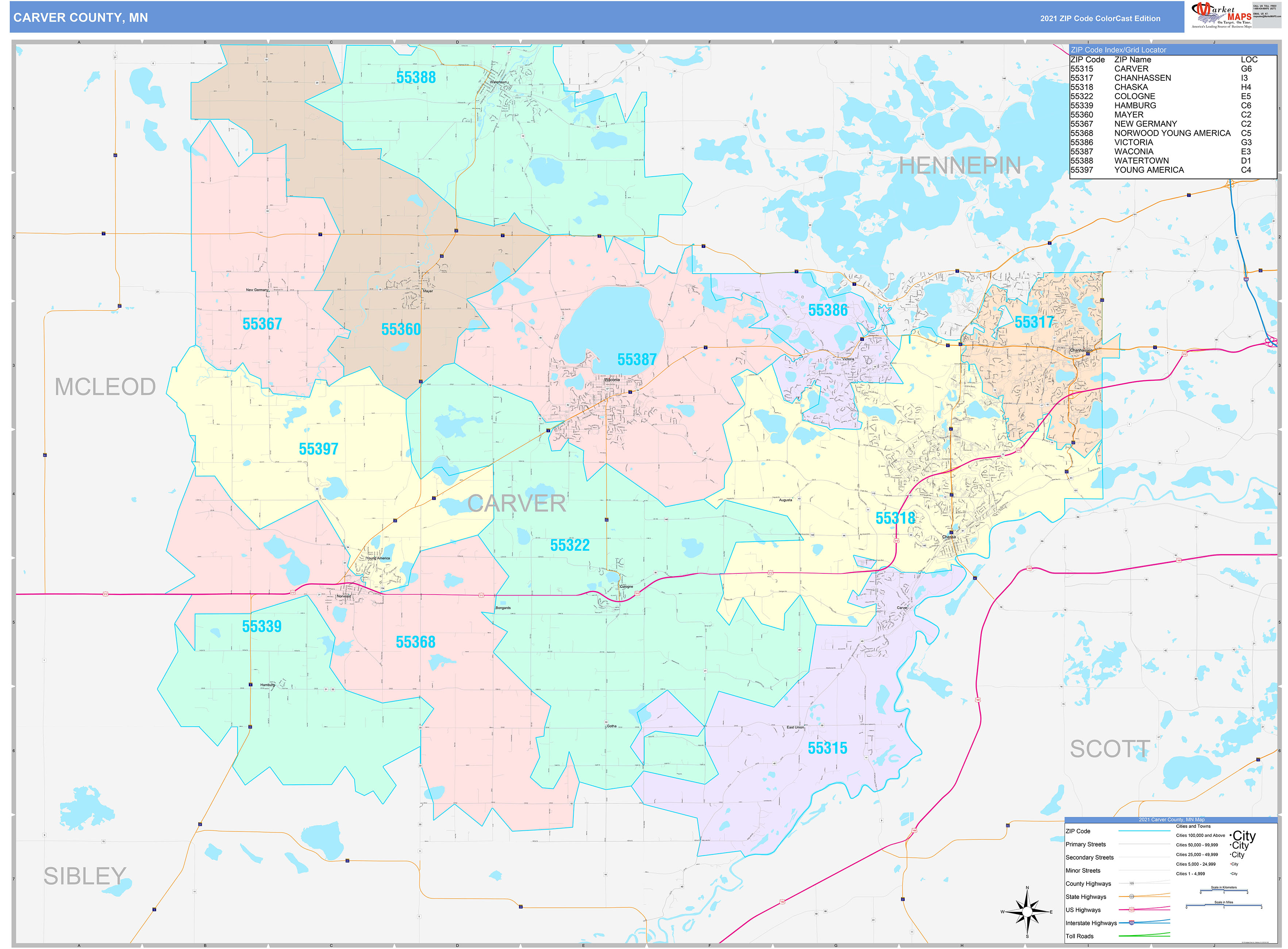 Carver County Mn Wall Map Color Cast Style By Marketmaps Vrogue