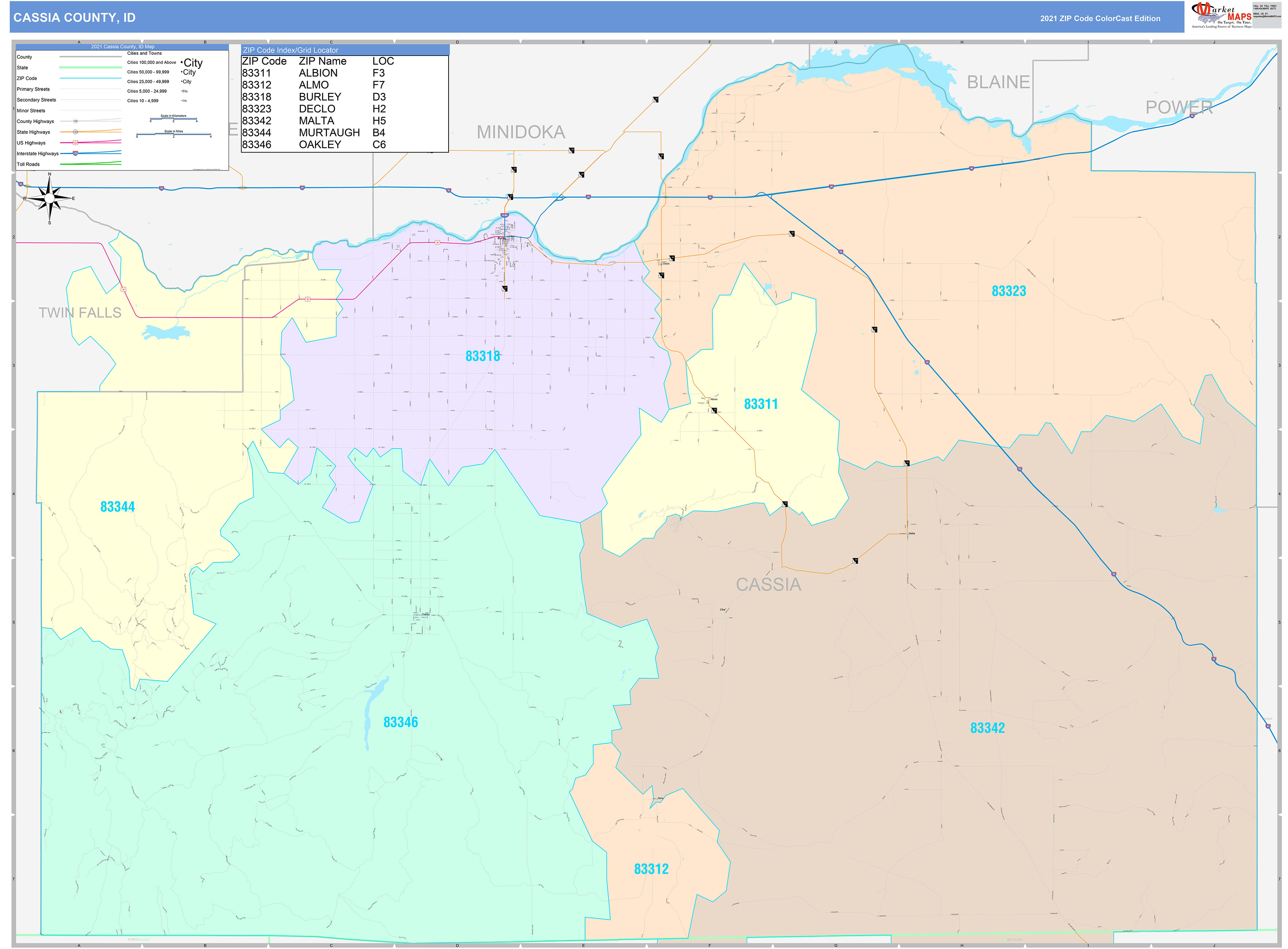 Cassia County, ID Wall Map Color Cast Style by MarketMAPS