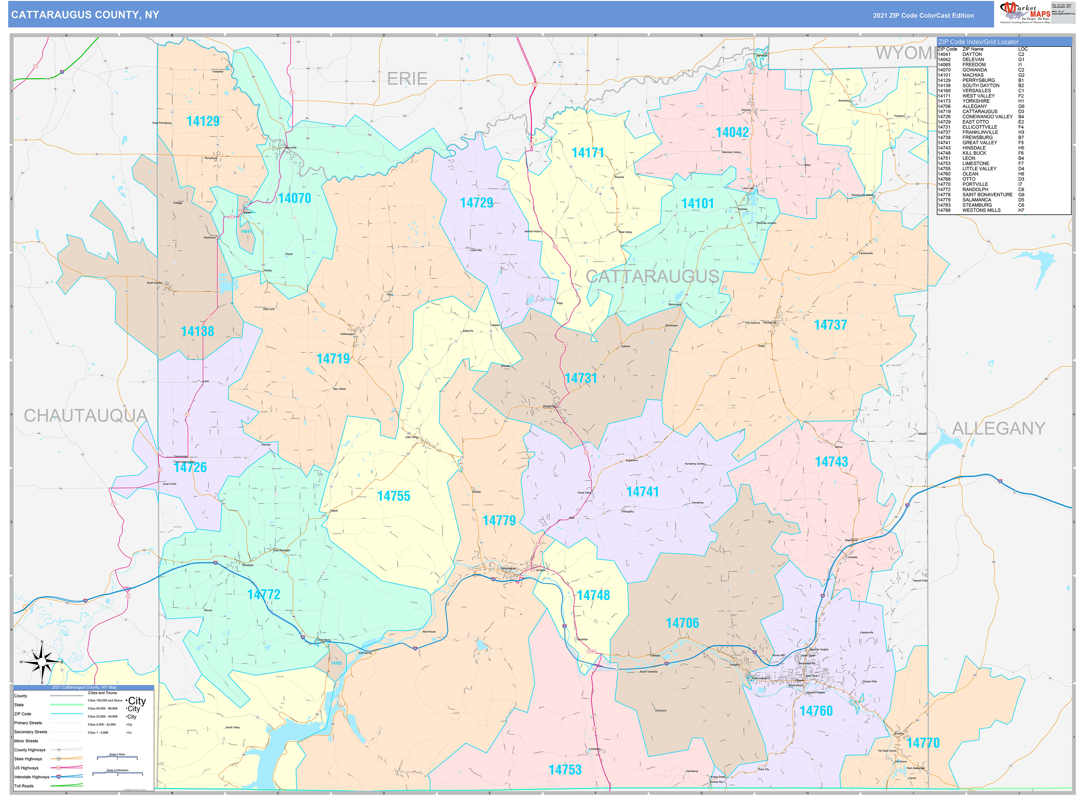 Cattaraugus County, NY Wall Map Color Cast Style by MarketMAPS