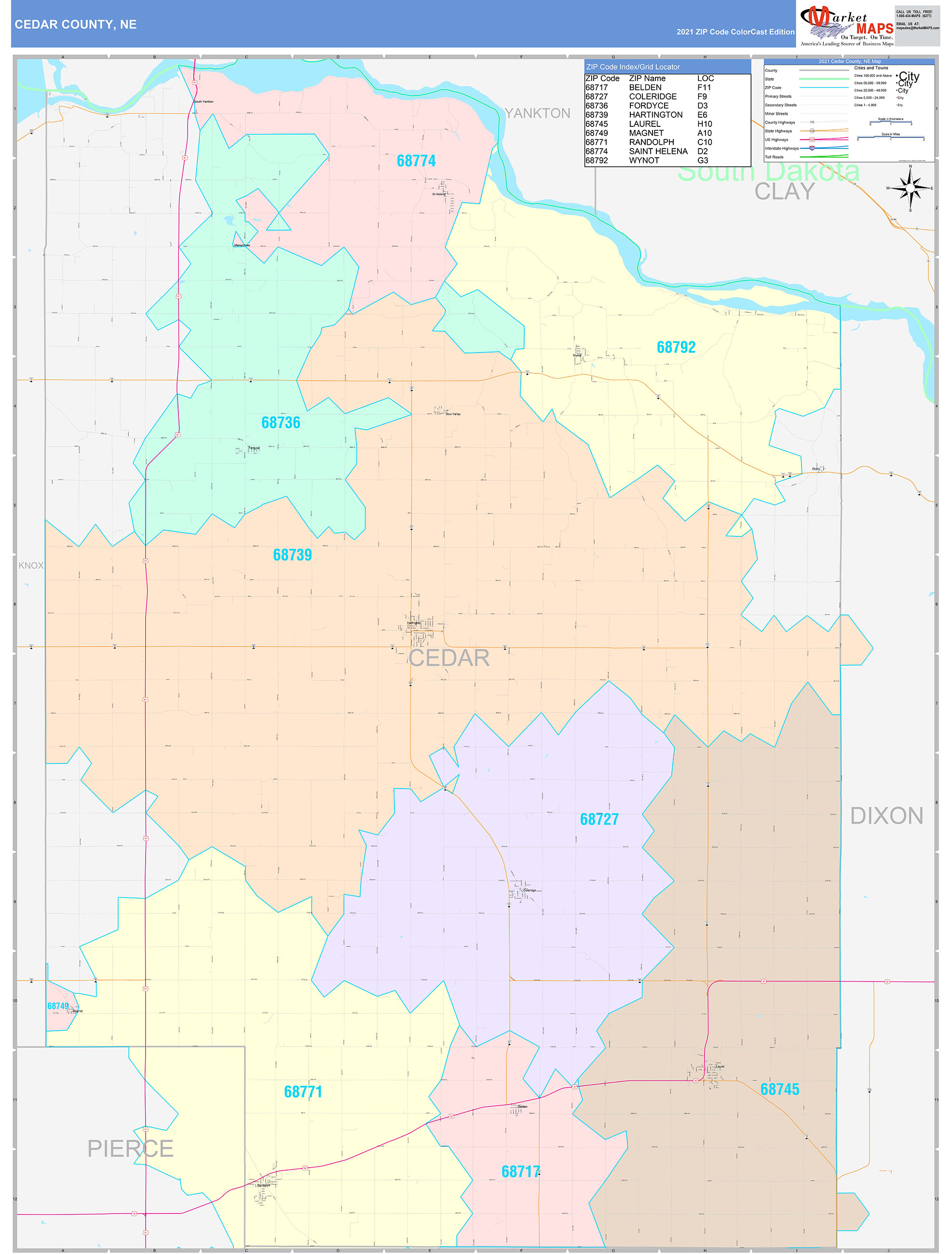 Cedar County Ne Wall Map Premium Style By Marketmaps - vrogue.co