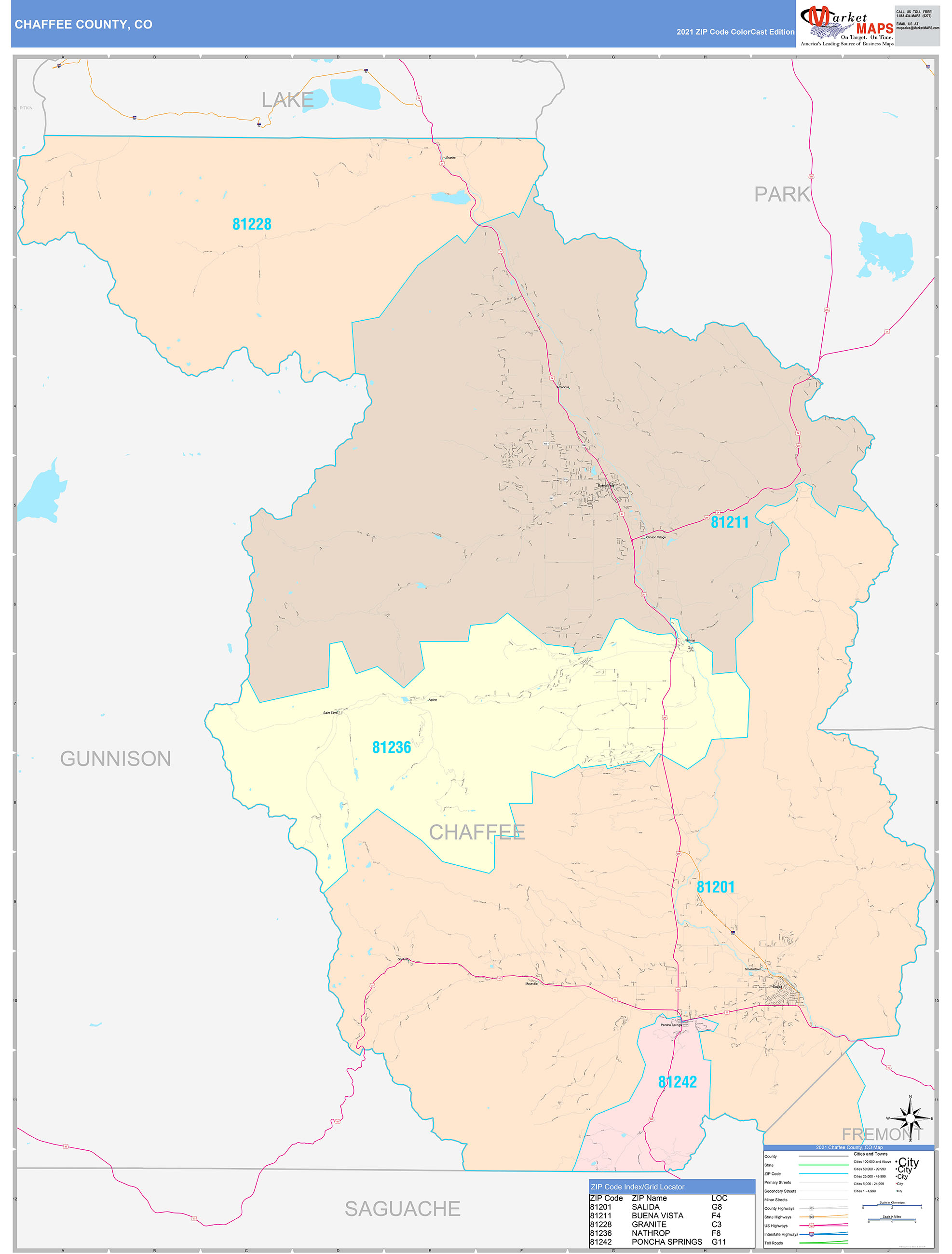 Chaffee County, CO Wall Map Color Cast Style by MarketMAPS