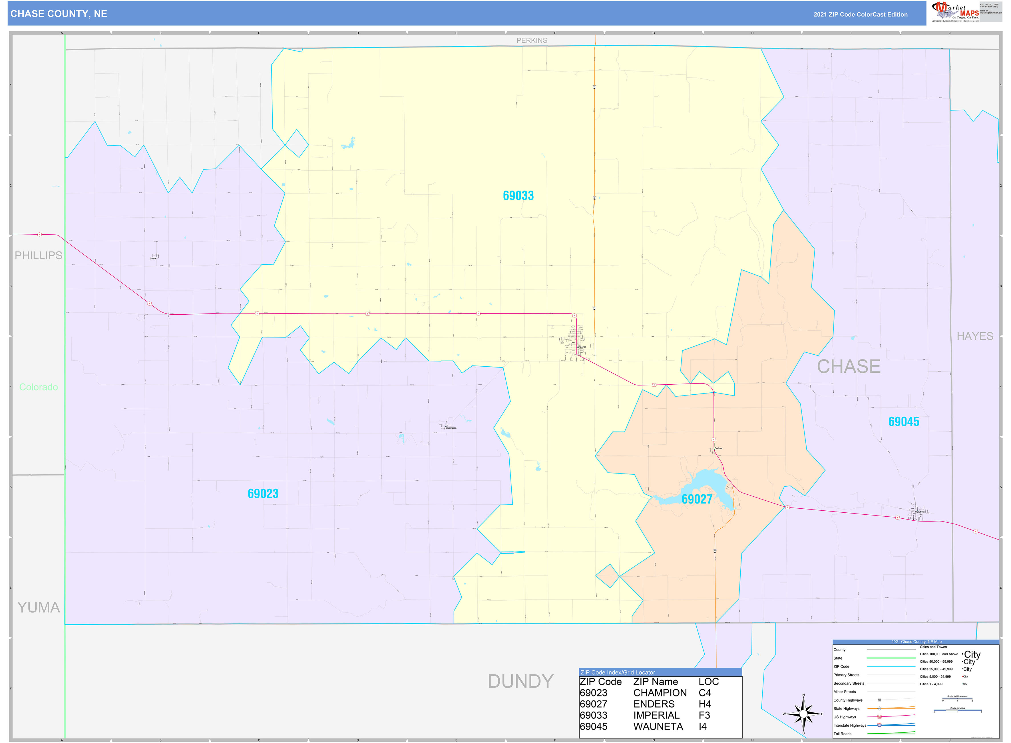 Chase County Ne Wall Map Color Cast Style By Marketmaps 1034