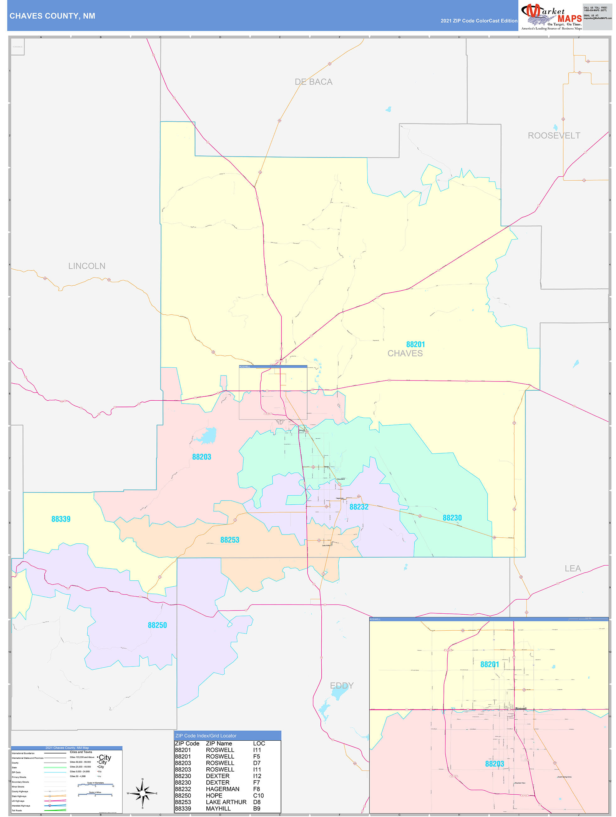 Chaves County NM Wall Map Color Cast Style by MarketMAPS MapSales com