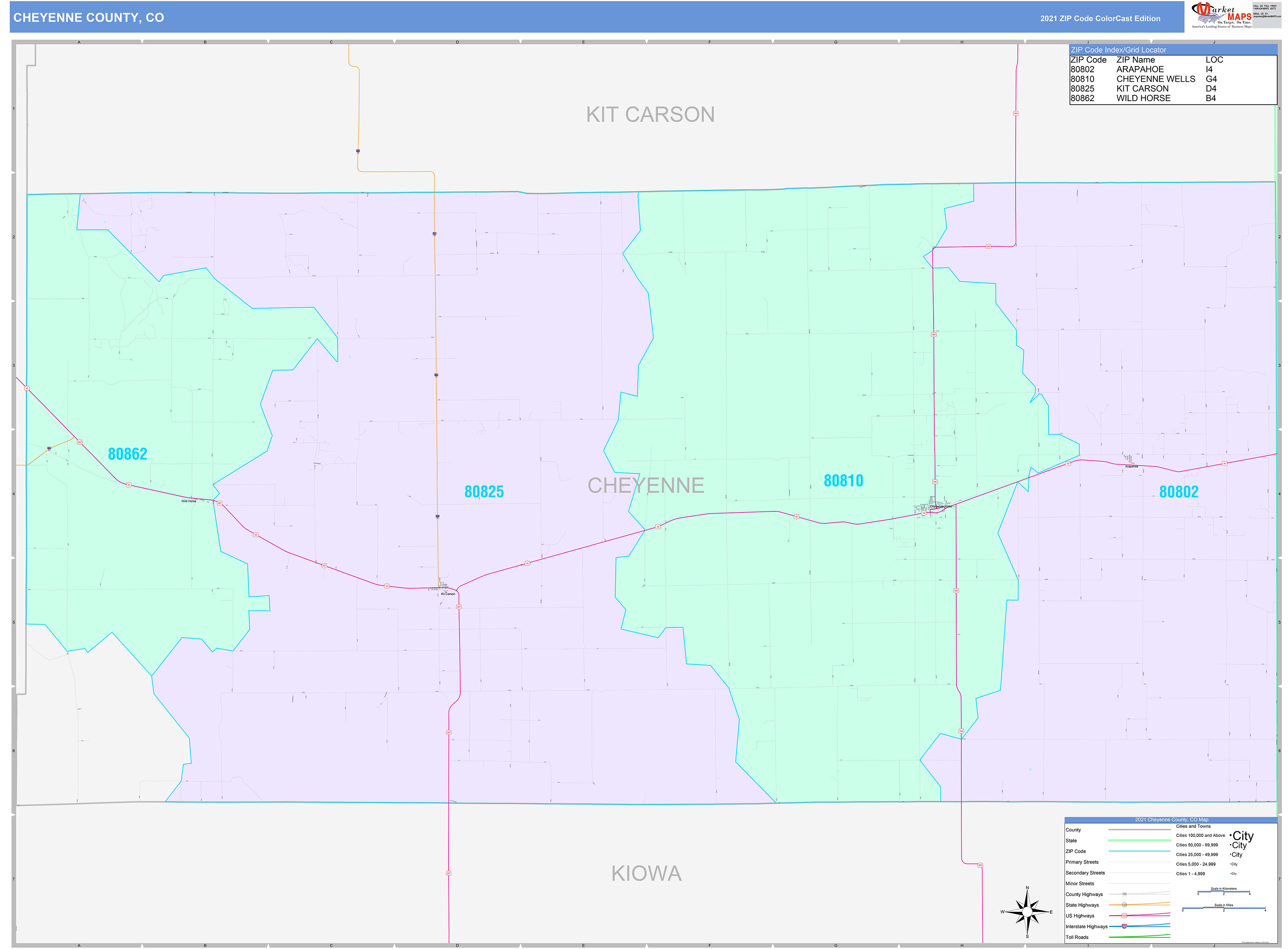 Cheyenne County Co Wall Map Color Cast Style By Marketmaps 5382