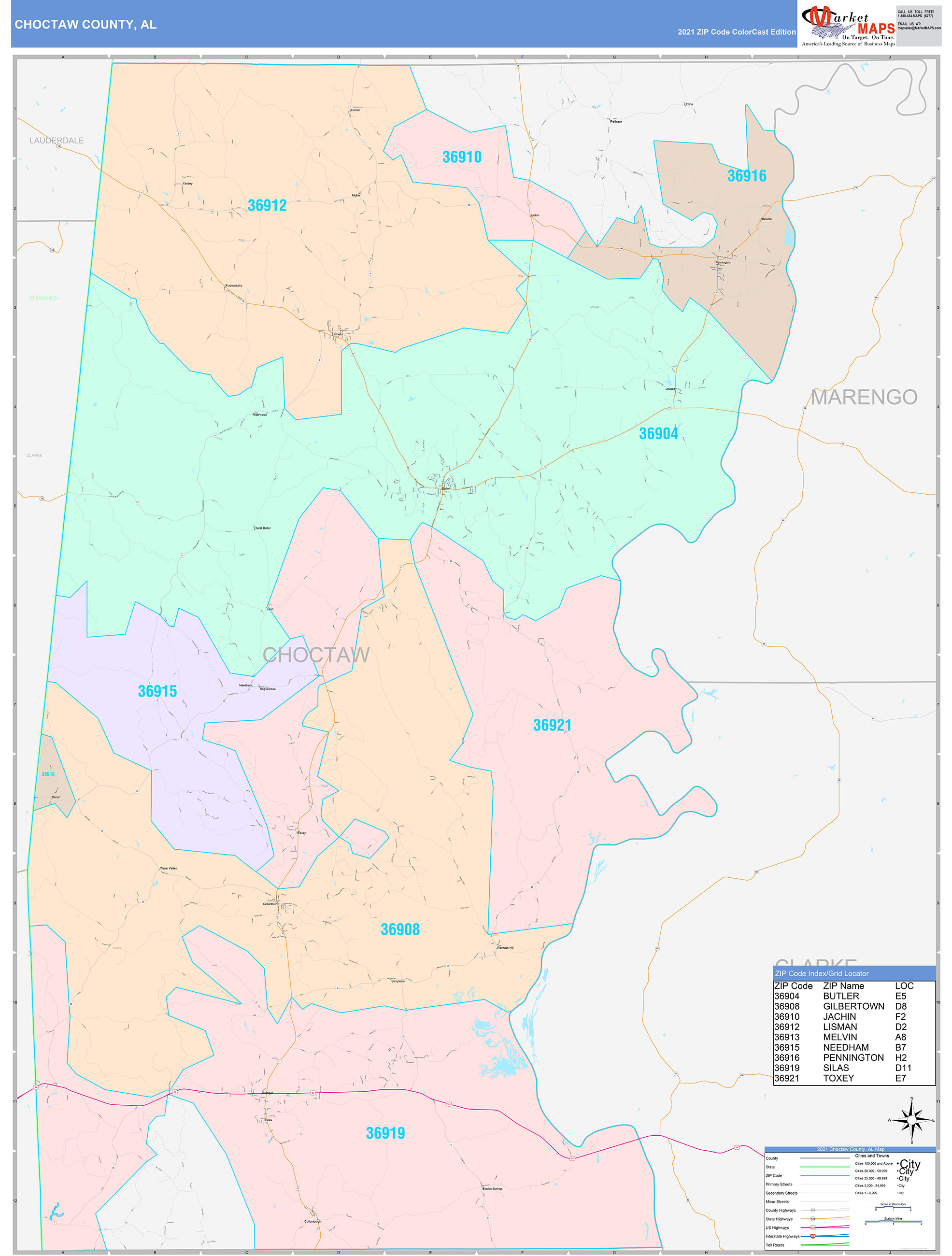 Choctaw County Al Wall Map Color Cast Style By Marketmaps 7730