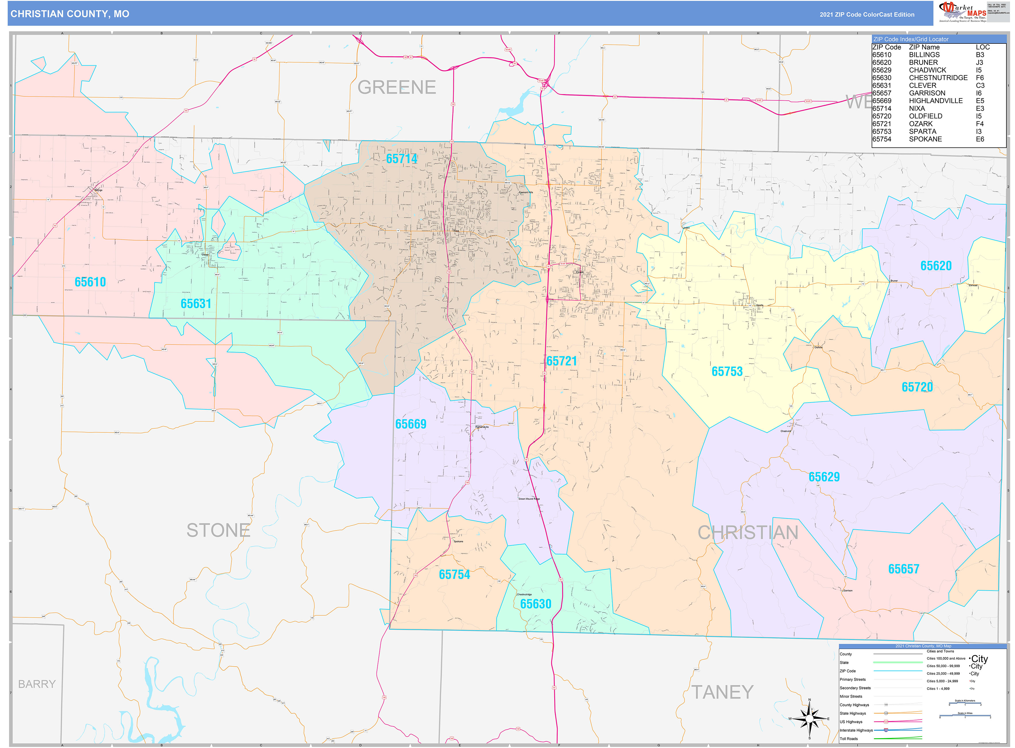 Christian County, Mo Wall Map Color Cast Style By Marketmaps - Mapsales.com