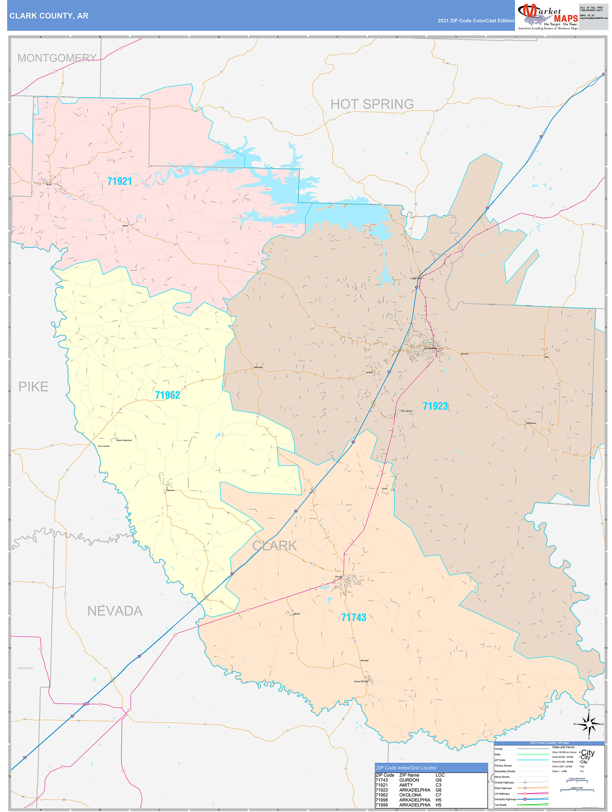 Clark County, AR Wall Map Color Cast Style by MarketMAPS - MapSales.com