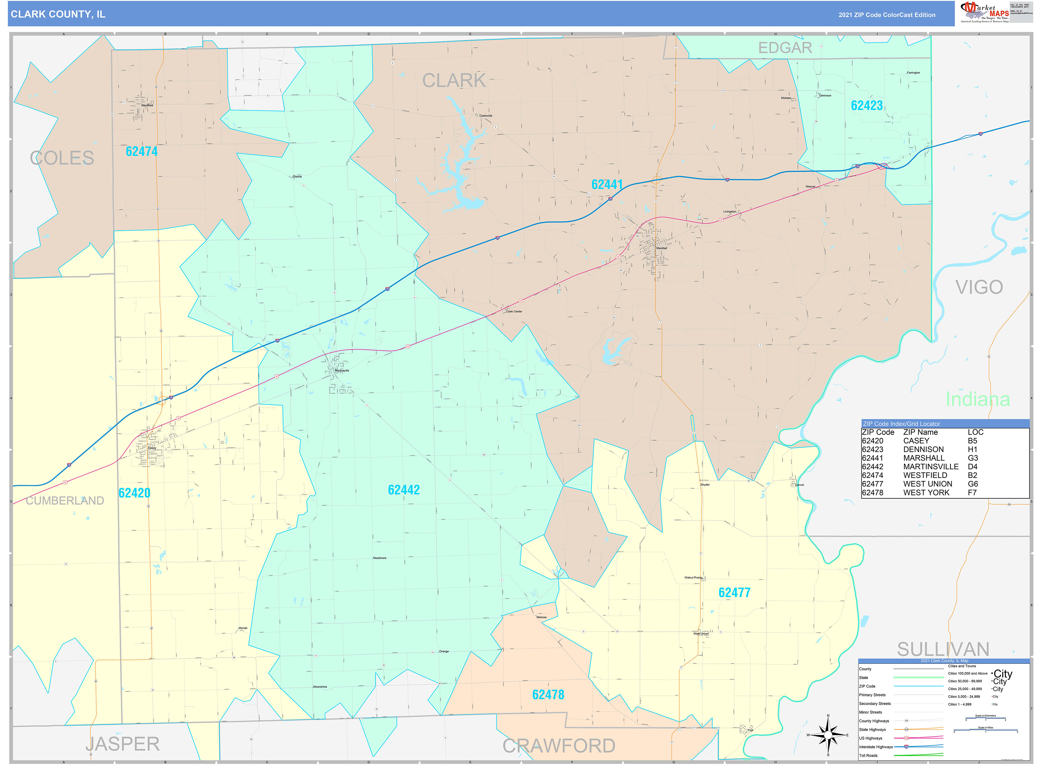 Clark County Il Wall Map Color Cast Style By Marketmaps 9065