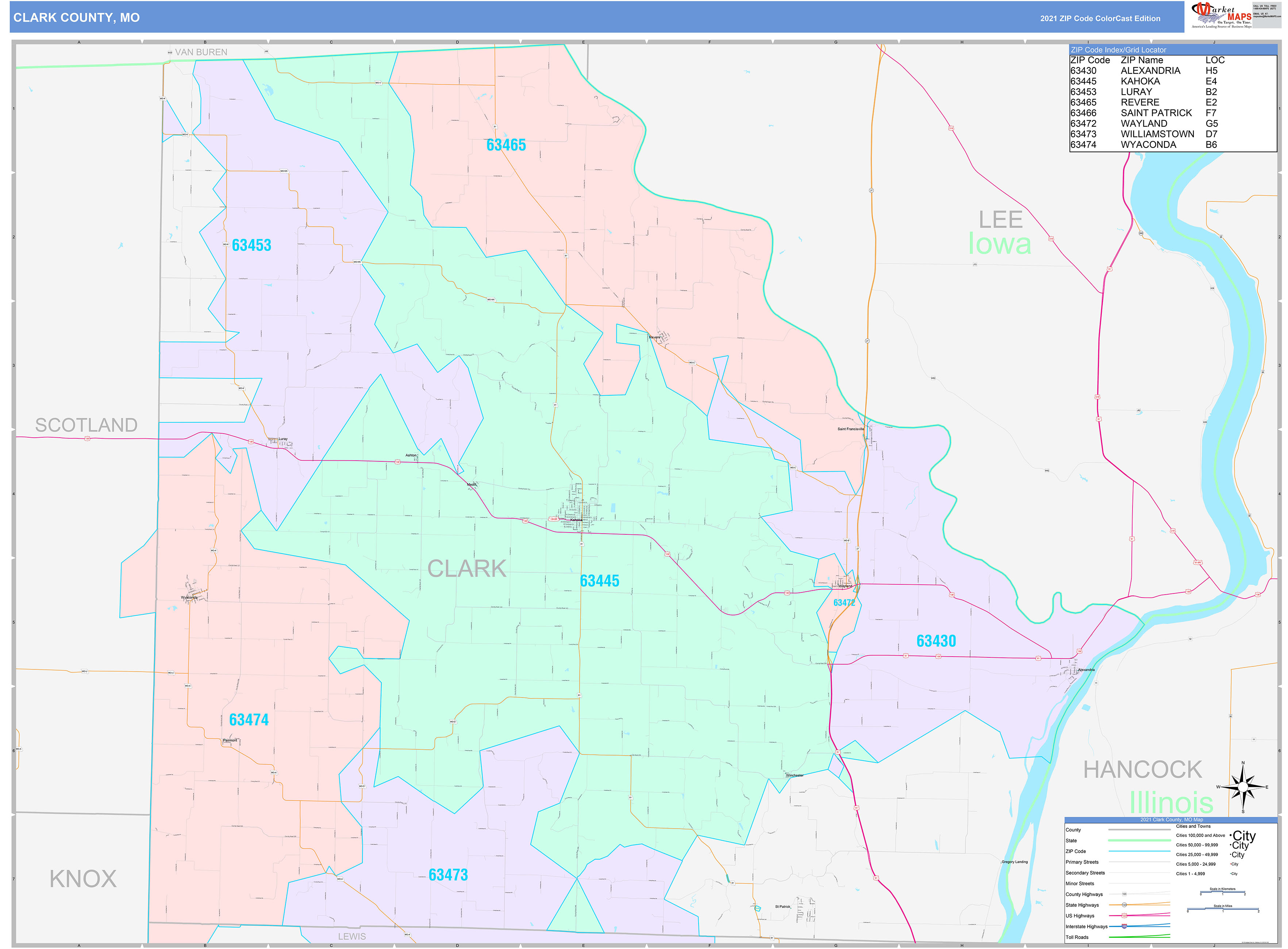 Clark County, MO Wall Map Color Cast Style by MarketMAPS MapSales