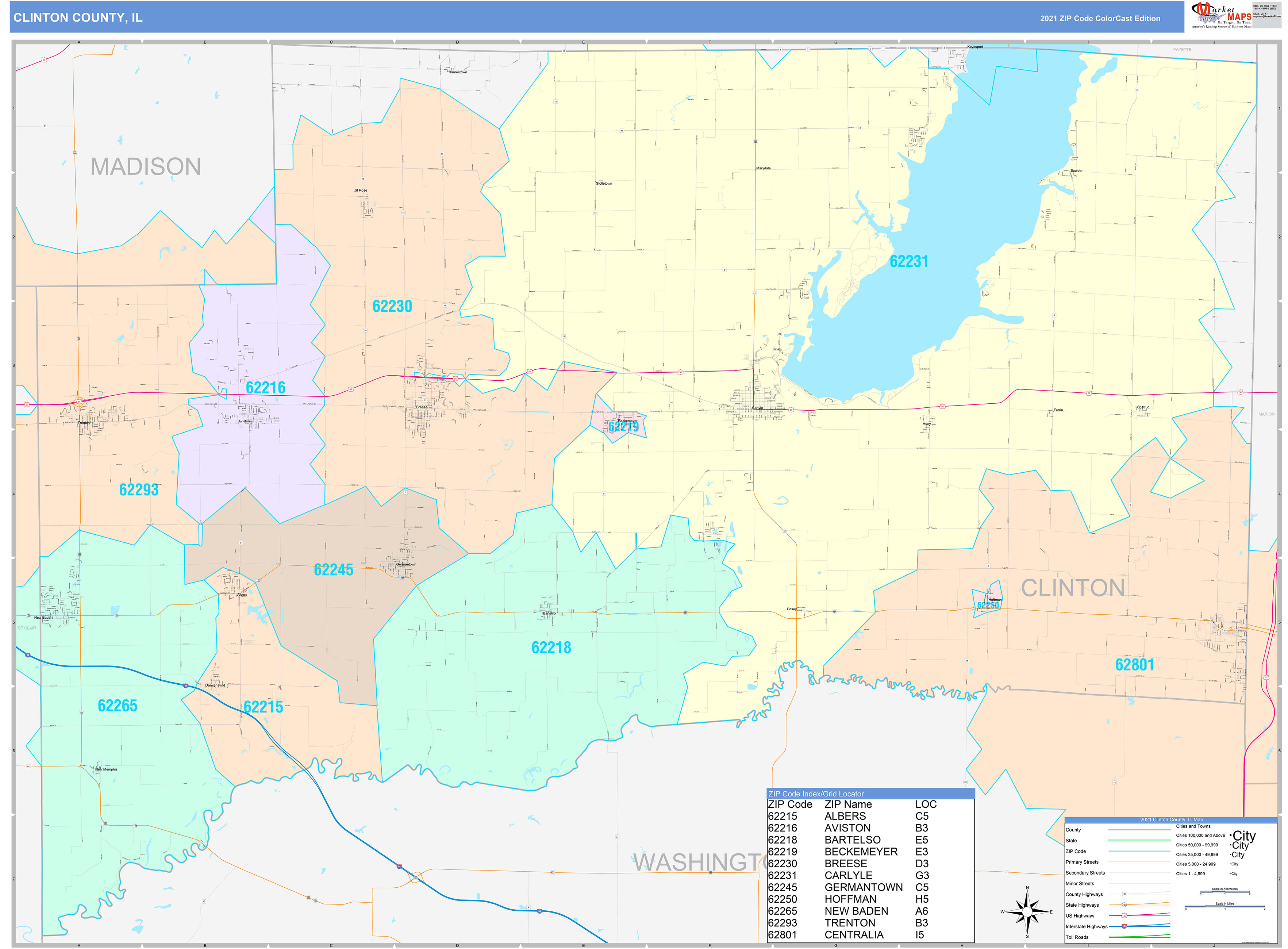 Clinton County Il Wall Map Color Cast Style By Marketmaps 2680