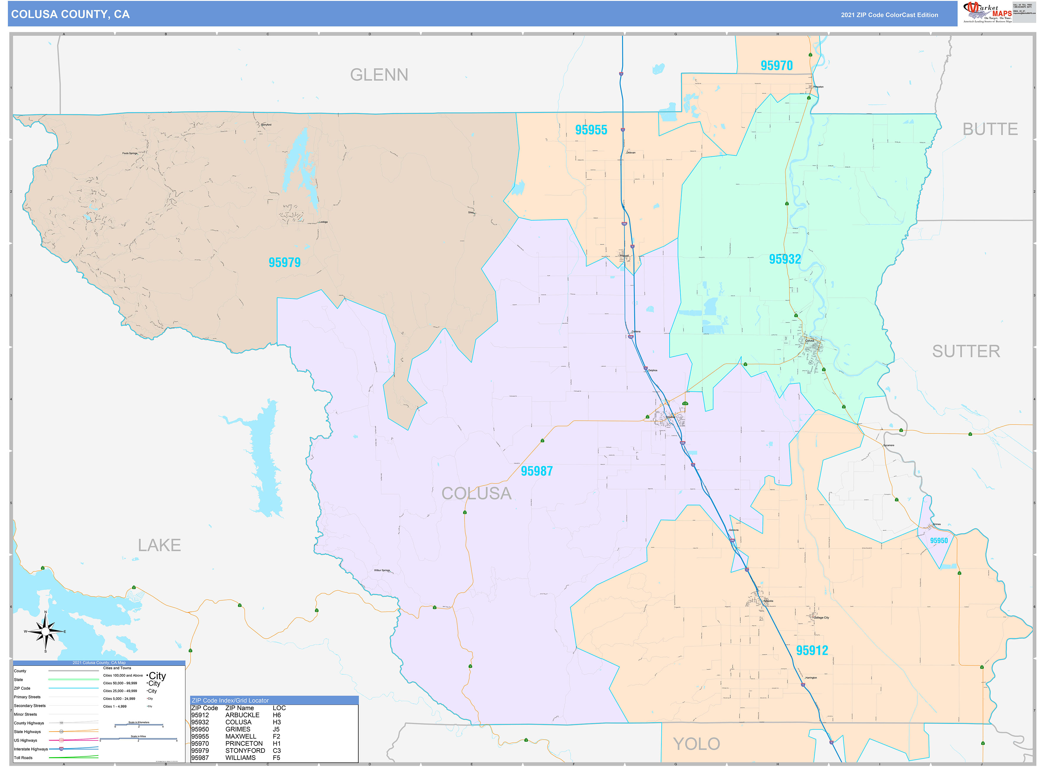 Colusa County, CA Wall Map Color Cast Style by MarketMAPS