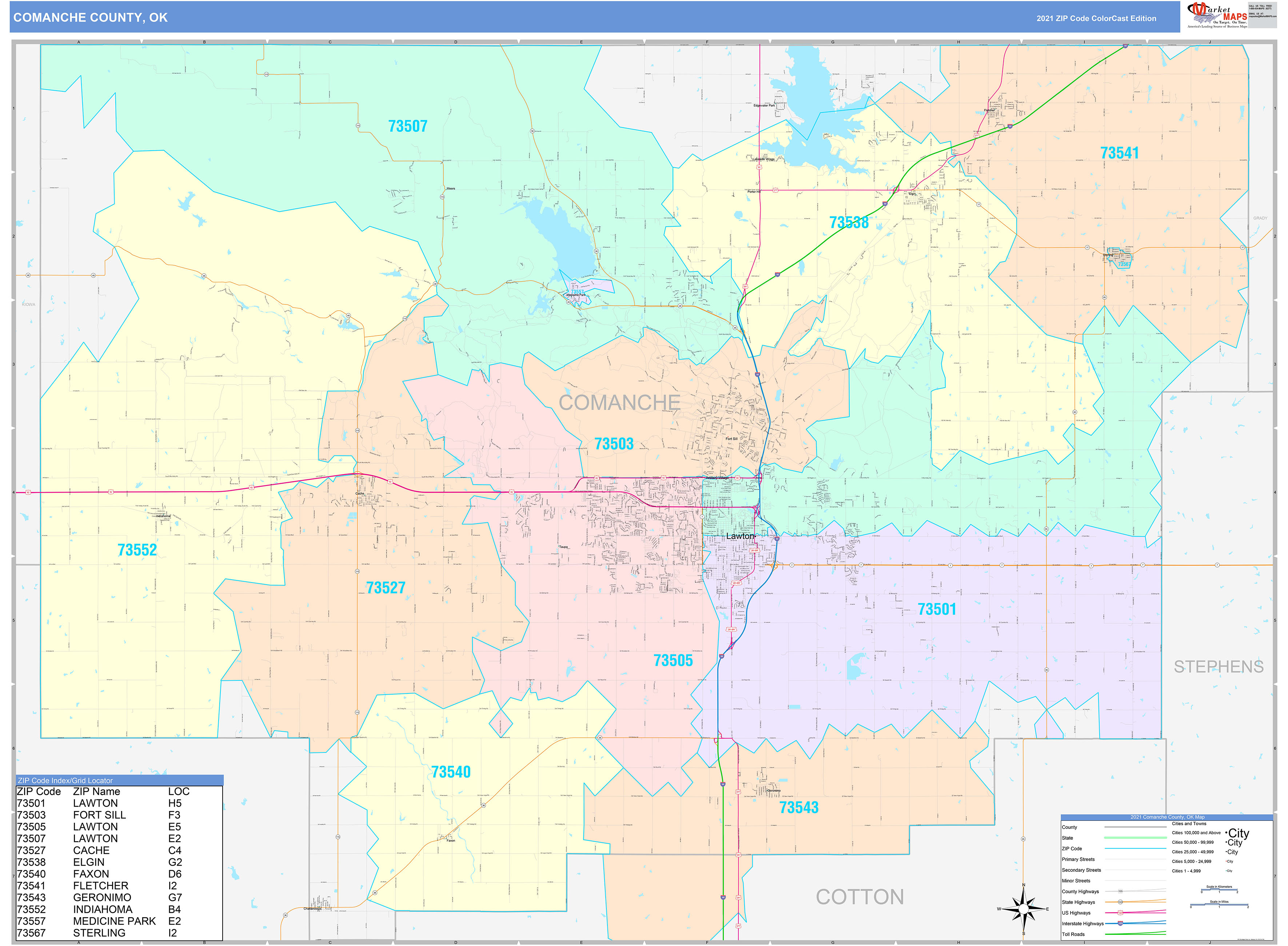 Comanche County, OK Wall Map Color Cast Style by MarketMAPS - MapSales