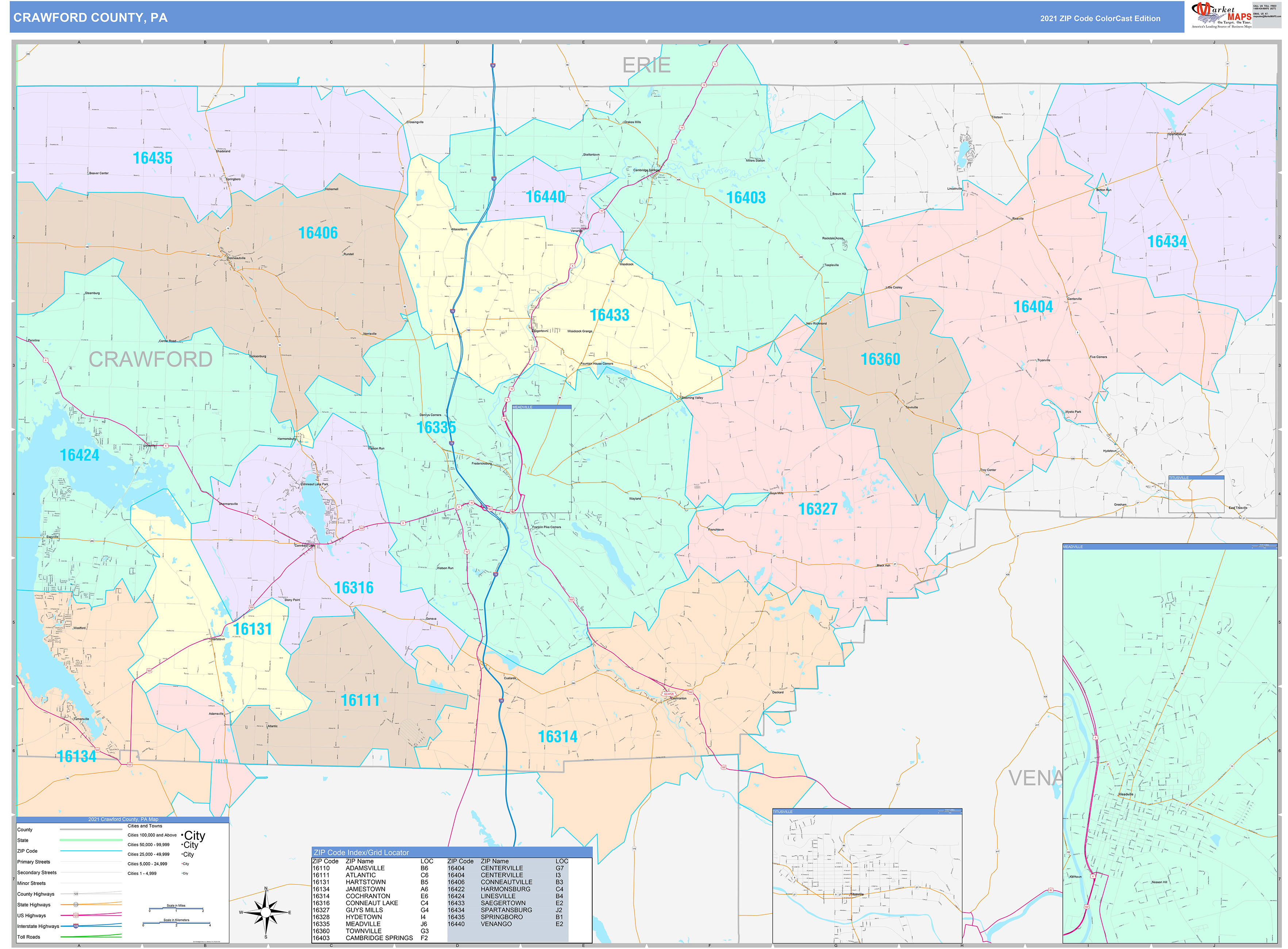 Crawford County Pa Wall Map Color Cast Style By Marketmaps Mapsales 5208