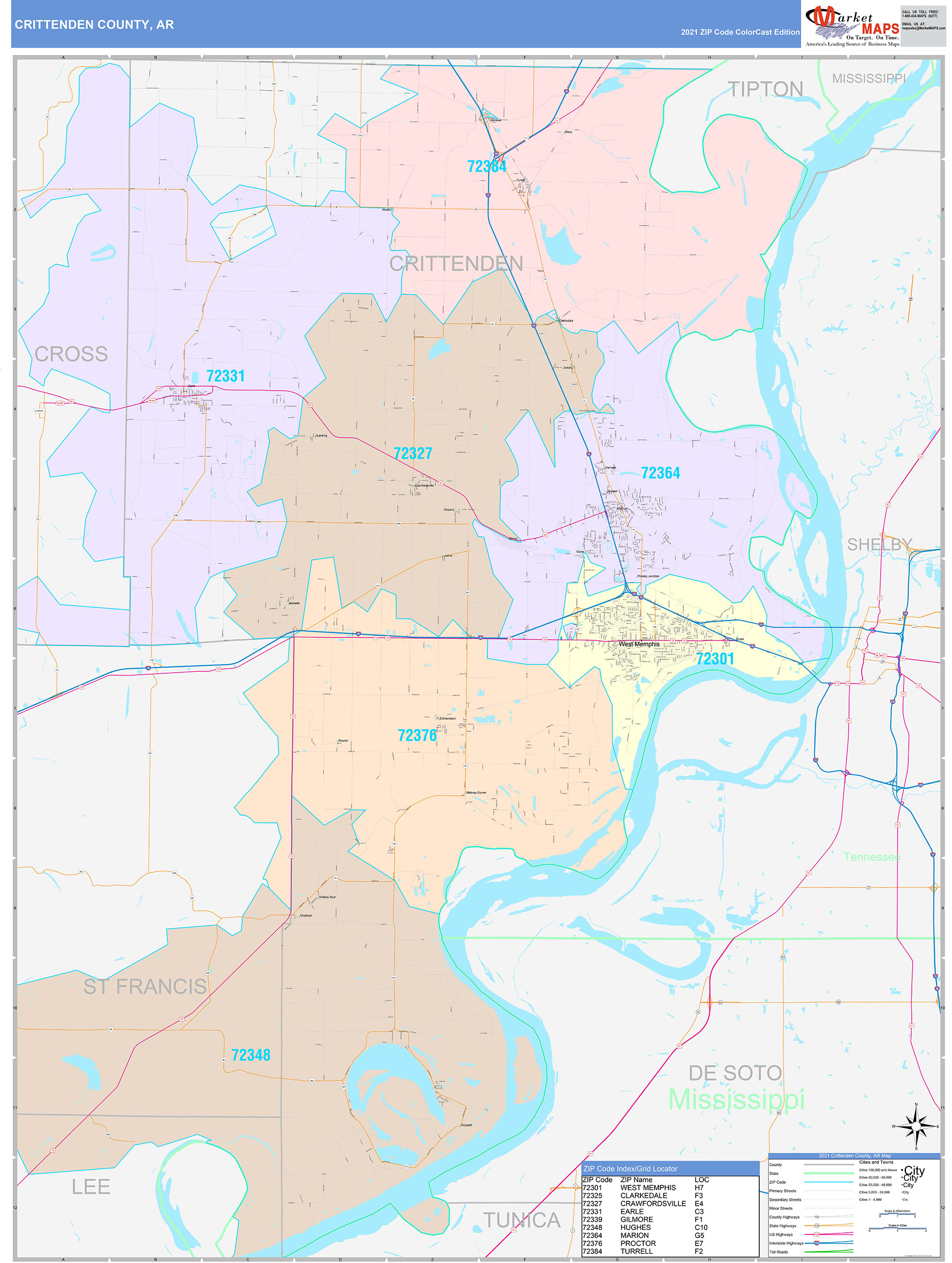 Crittenden County, AR Wall Map Color Cast Style by MarketMAPS